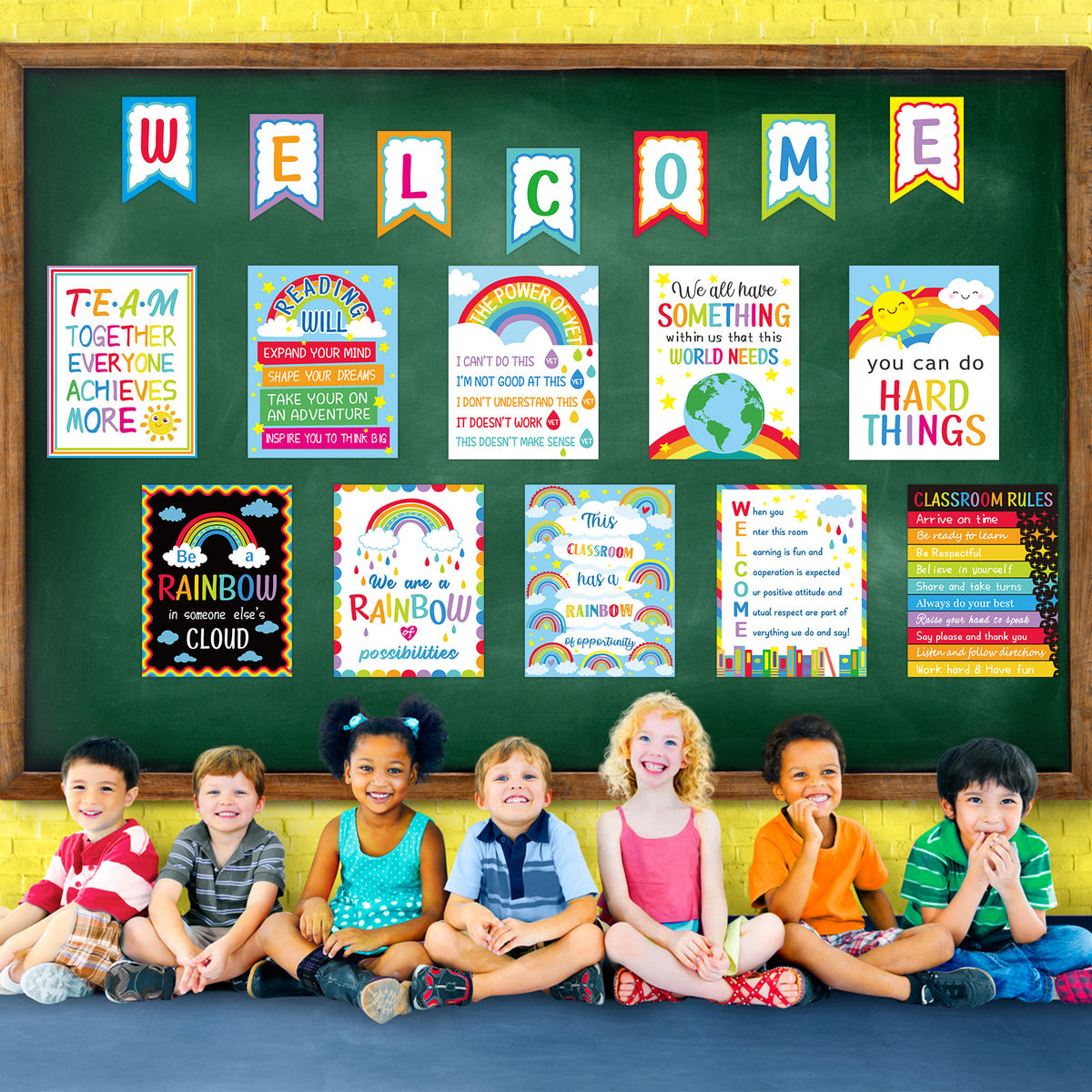 17 Pieces Rainbow Classroom Motivational Posters Welcome Decor Signs