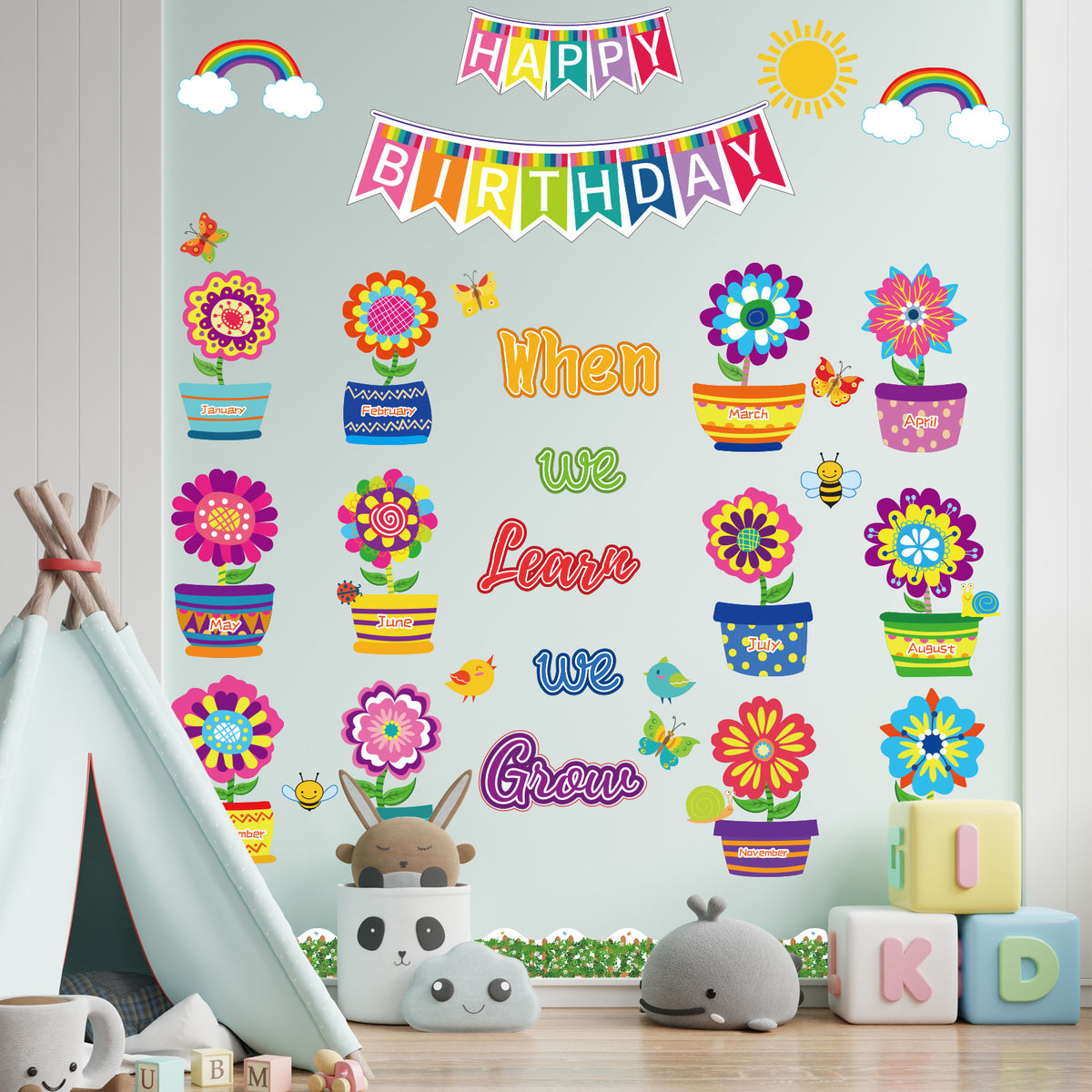 74 Pieces Flowers Butterfly Happy Birthday Bulletin Board Set