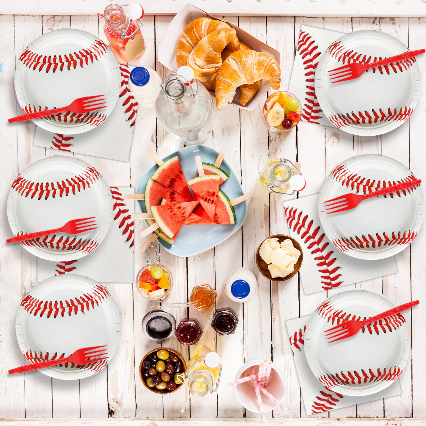 Disposable Baseball Party Dessert Plates,Set of 24