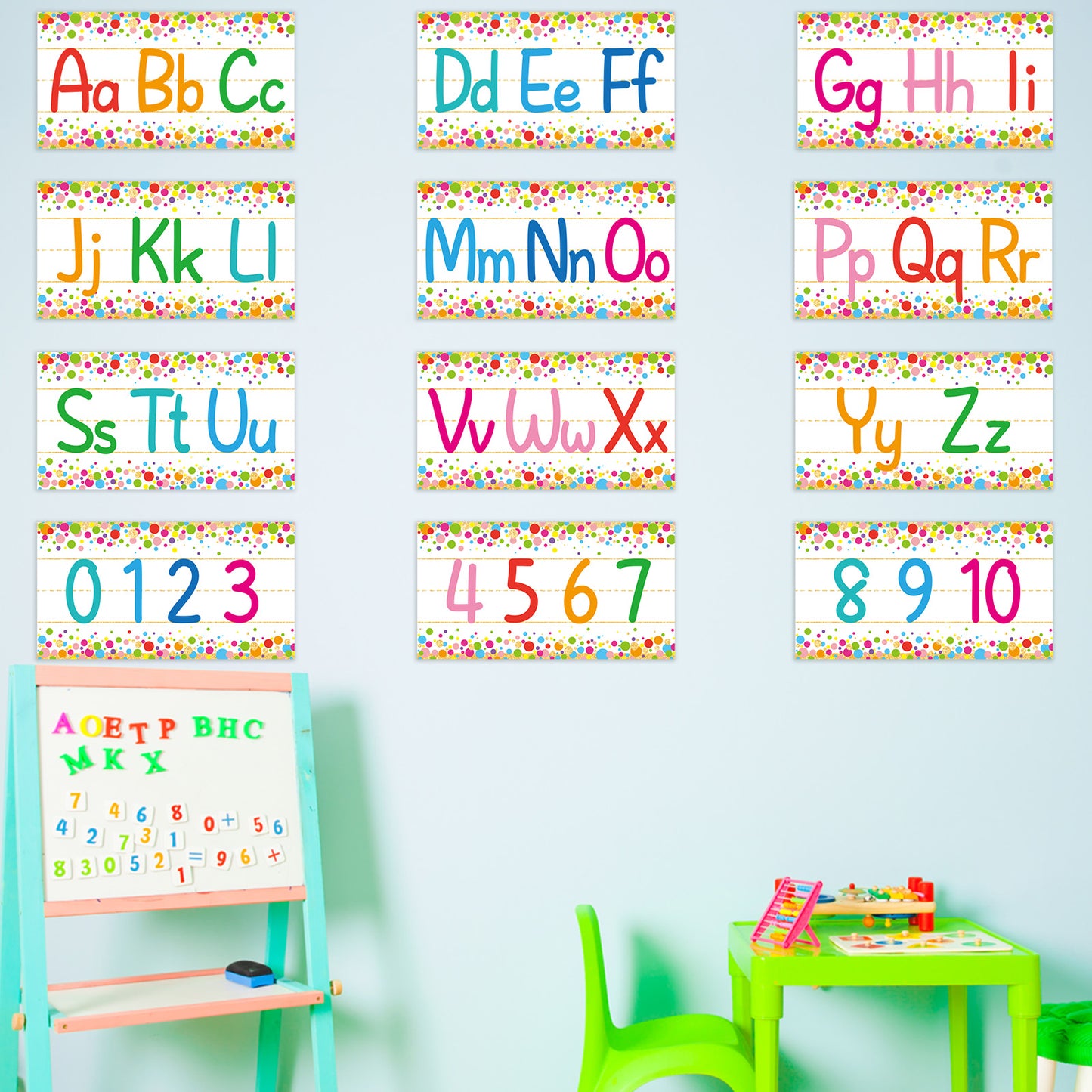 12 Pieces Alphabet Bulletin Board Strips Set Alphabet & Number Border (Confetti)