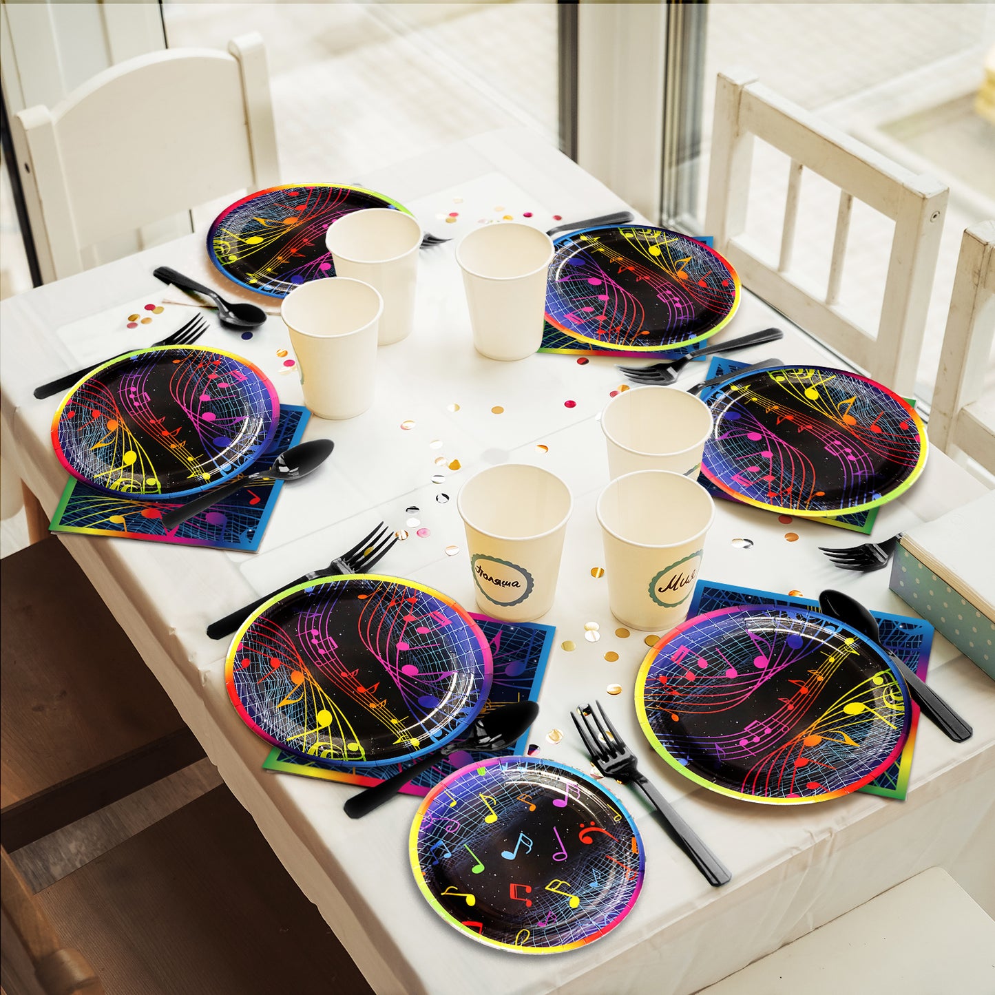 96 Pieces Musical Notes Tableware Set Paper Plates Napkins Forks for 24 Guests
