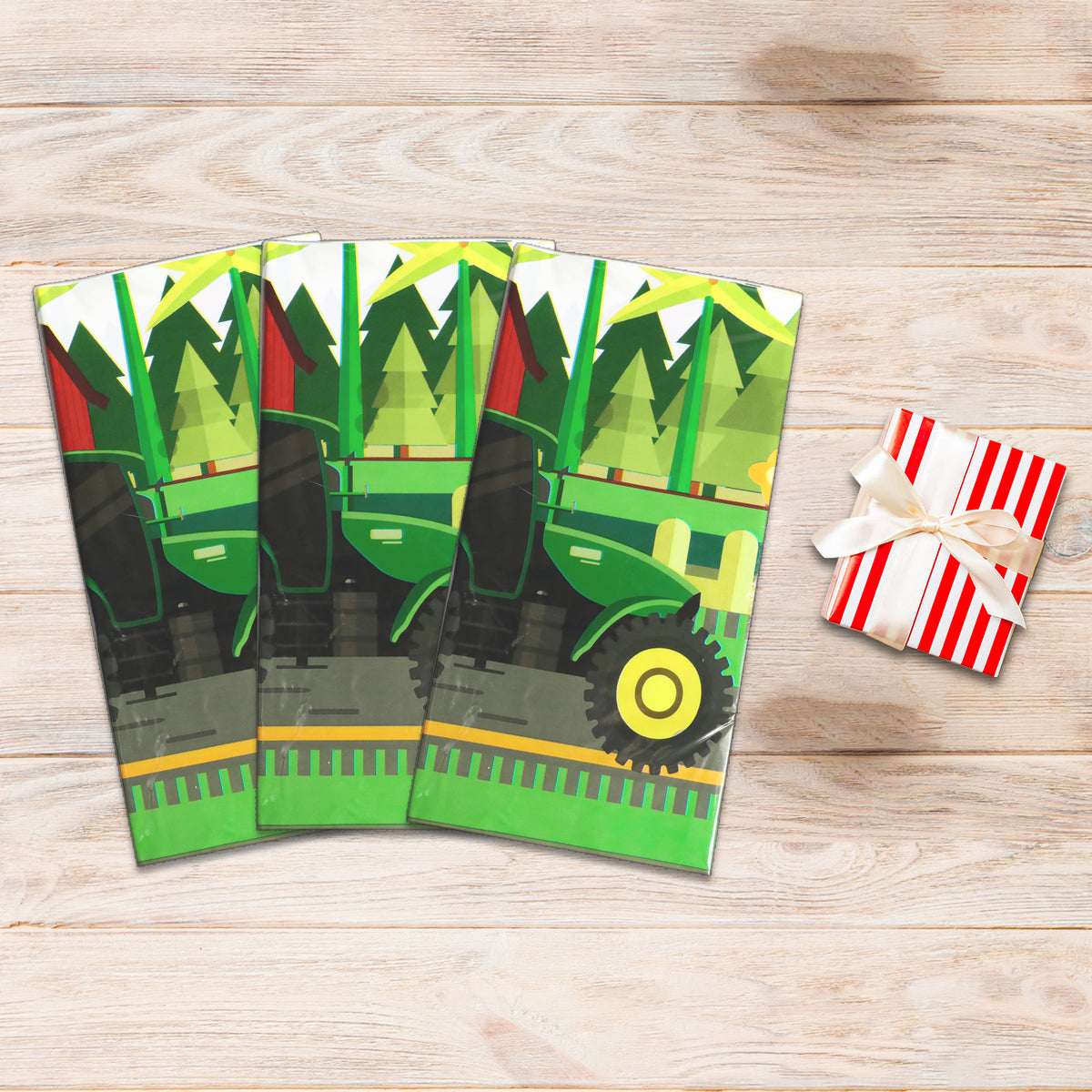 Set of 3 Green Tractor Tablecloth for Birthday Party Farm Party