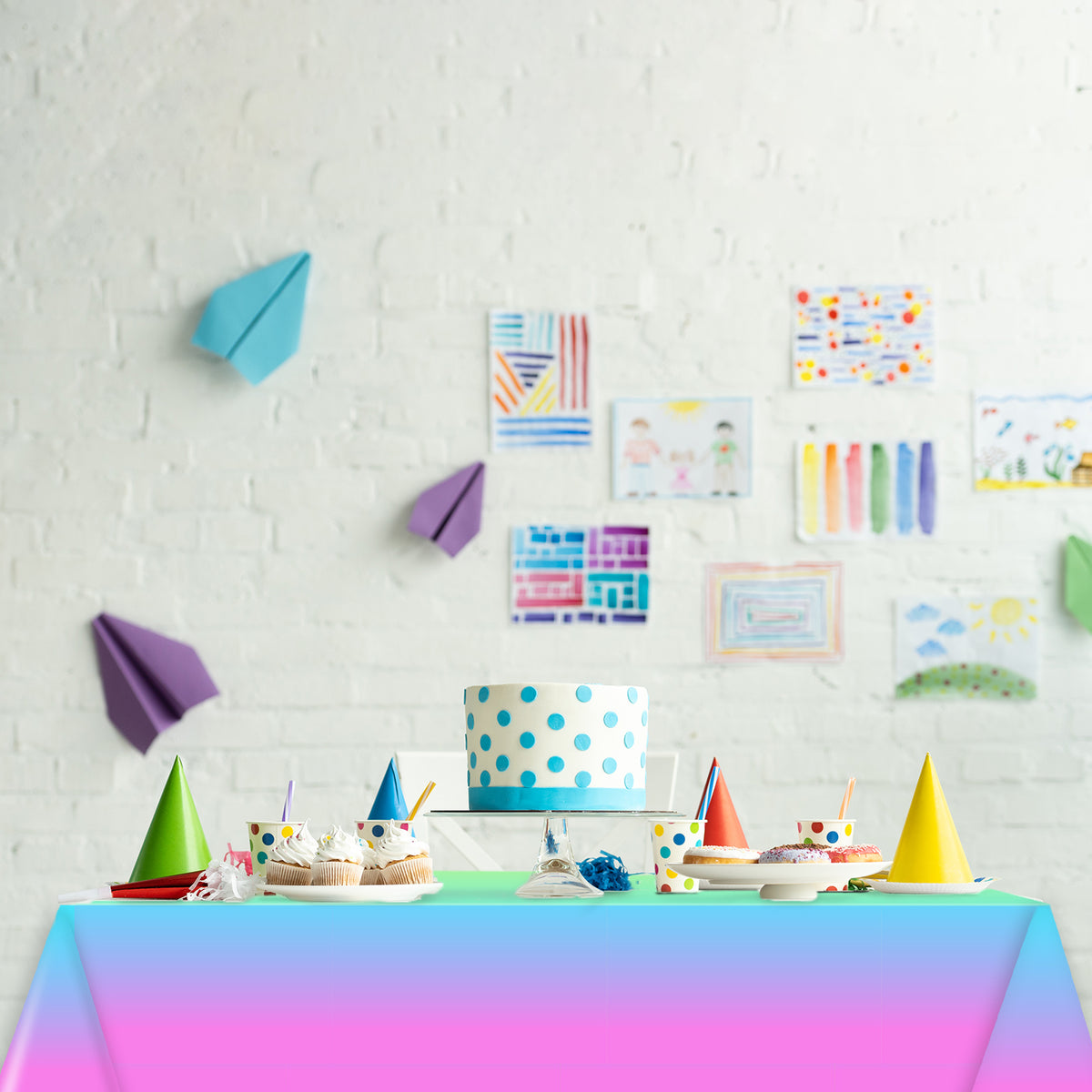 Ombre Party Plastic Tablecloth,Set of 3