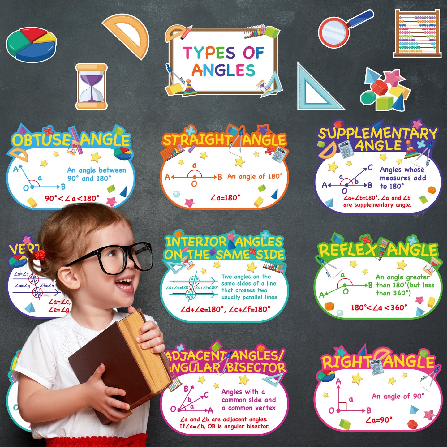 20 Pieces Math Classroom Posters Types of Angles Bulletin Board Set