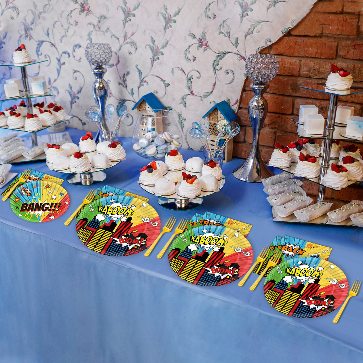 96 Pieces Superhero Party Tableware Set Paper Plates Napkins Forks for 24 Guests