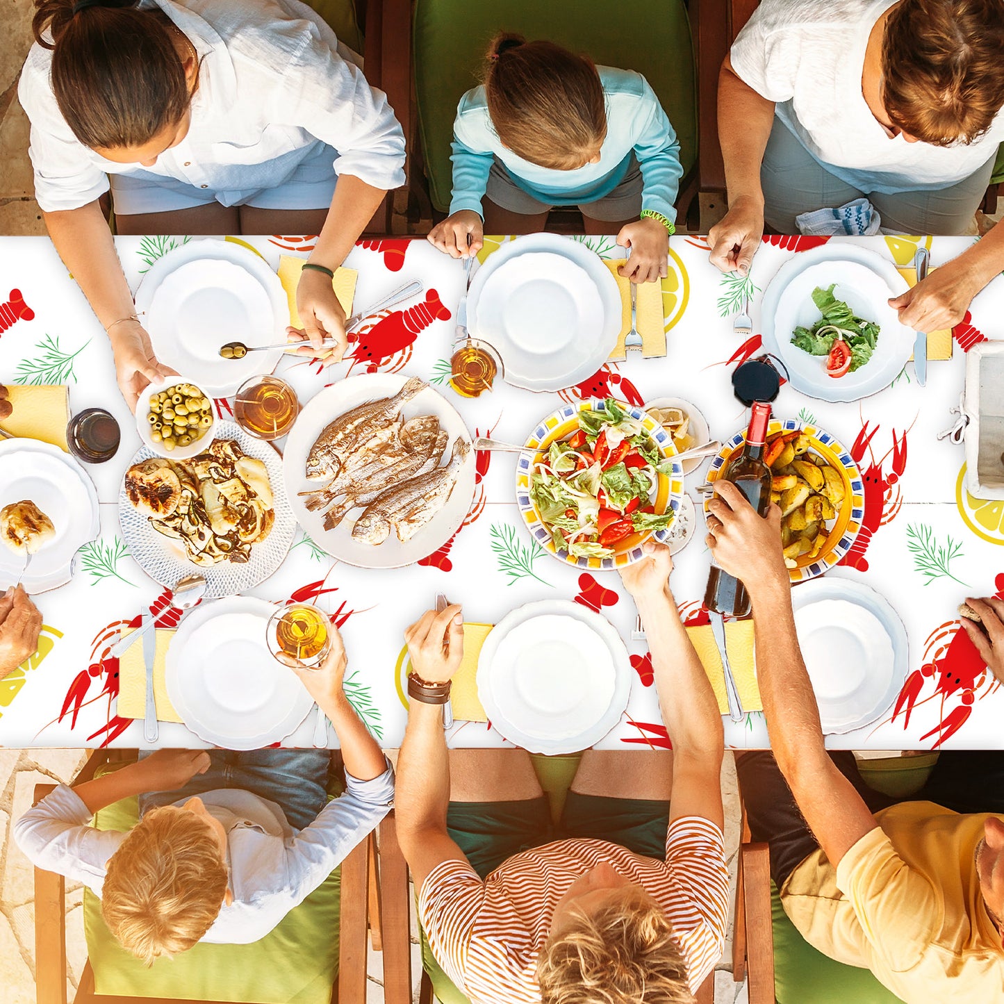 Crawfish Party Plastic Tablecloth,Set of 3