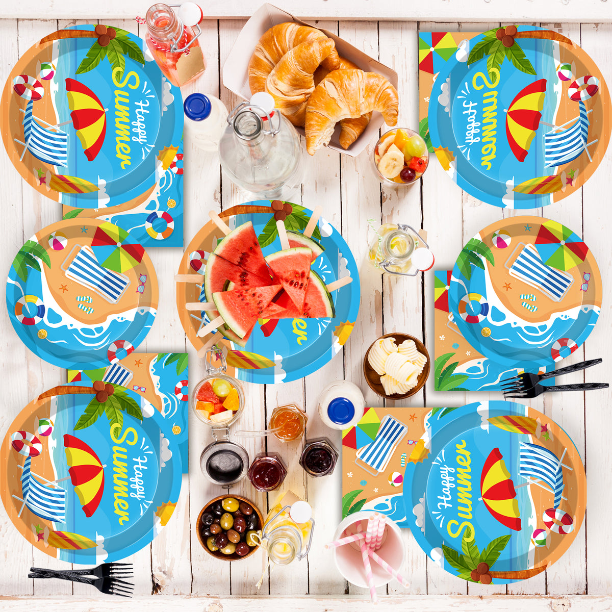 Beach Theme Party Supplies,Plates Napkins Forks Set of 96pcs