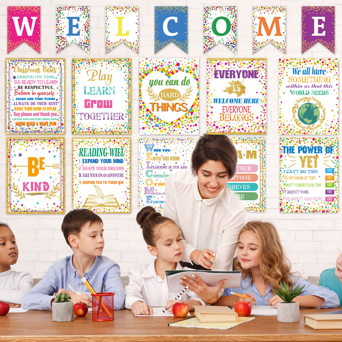 17 Pieces Confetti Classroom Motivational Posters Welcome Decor Signs