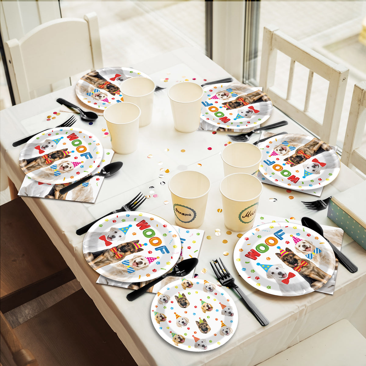Dog Theme Party Supplies,Plates Napkins Forks Set of 96pcs
