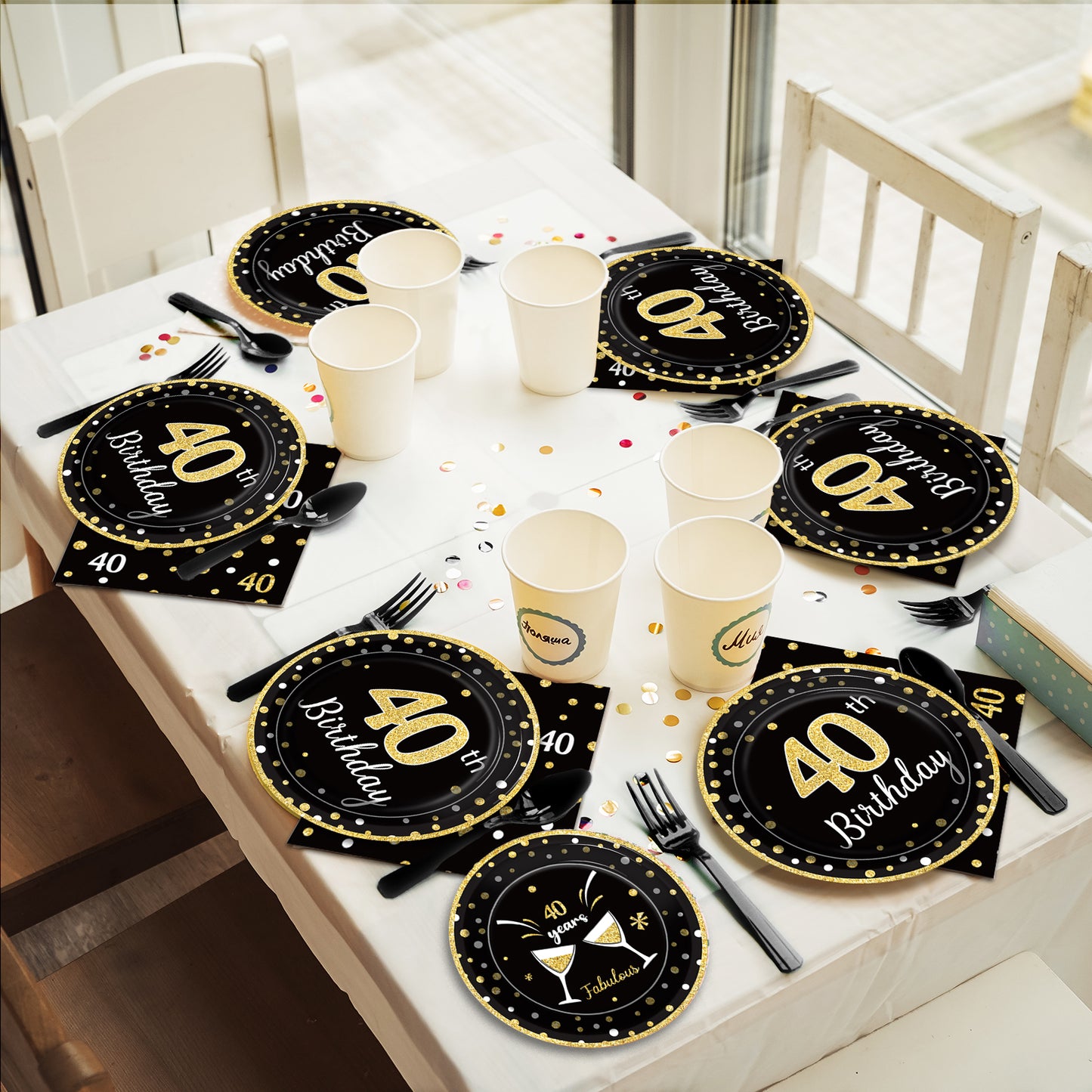 40th Birthday Theme Party Supplies,Plates Napkins Forks Set of 96pcs
