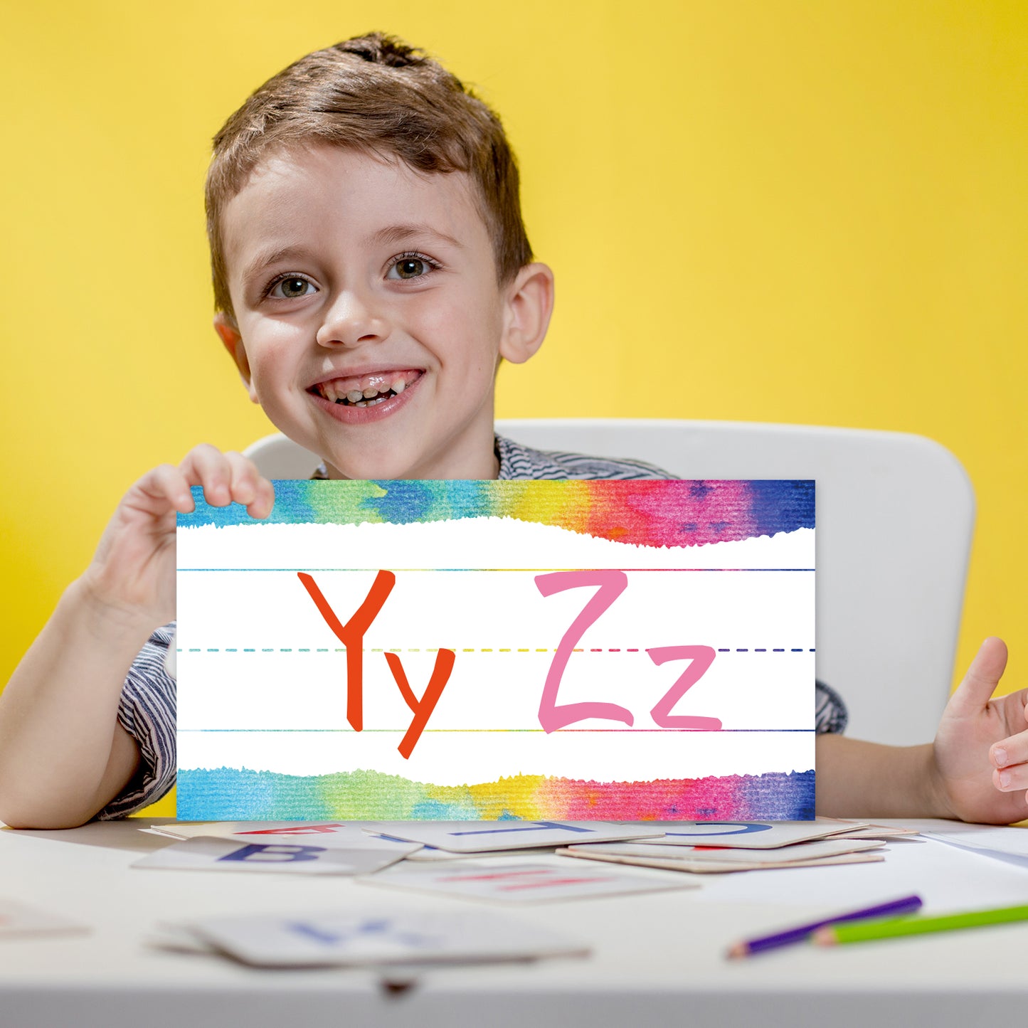 12 Pieces Alphabet Bulletin Board Strips Set Alphabet Line & Number Border Posters(Watercolor)