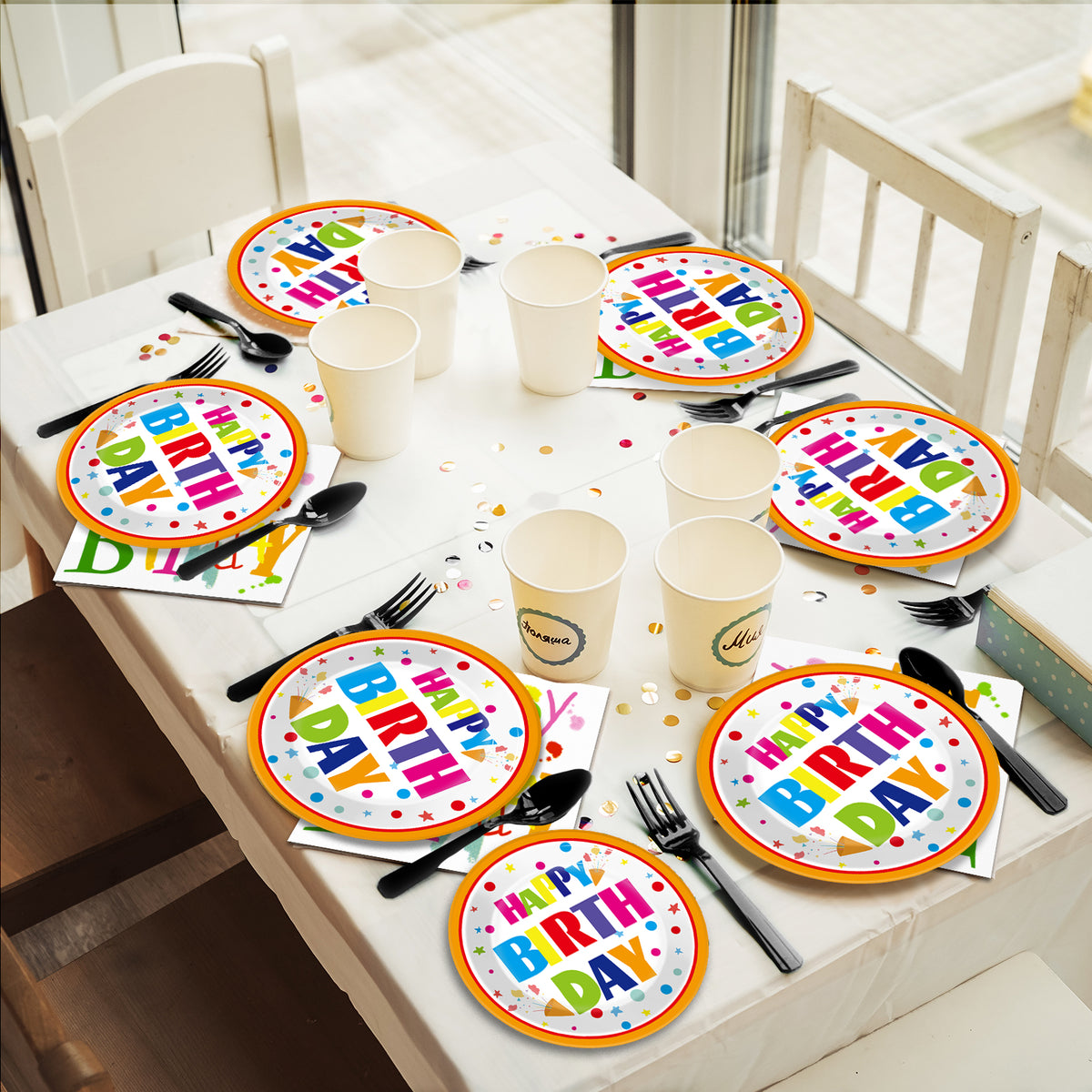 Happy Birthday Party Supplies,Plates Napkins Forks Set of 96pcs
