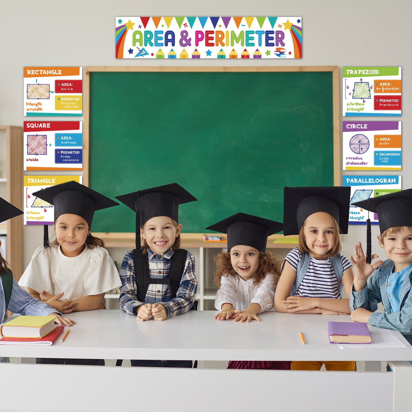 Educational Math Posters Area Perimeter Geometry Mathematics Classroom Banner Decorations