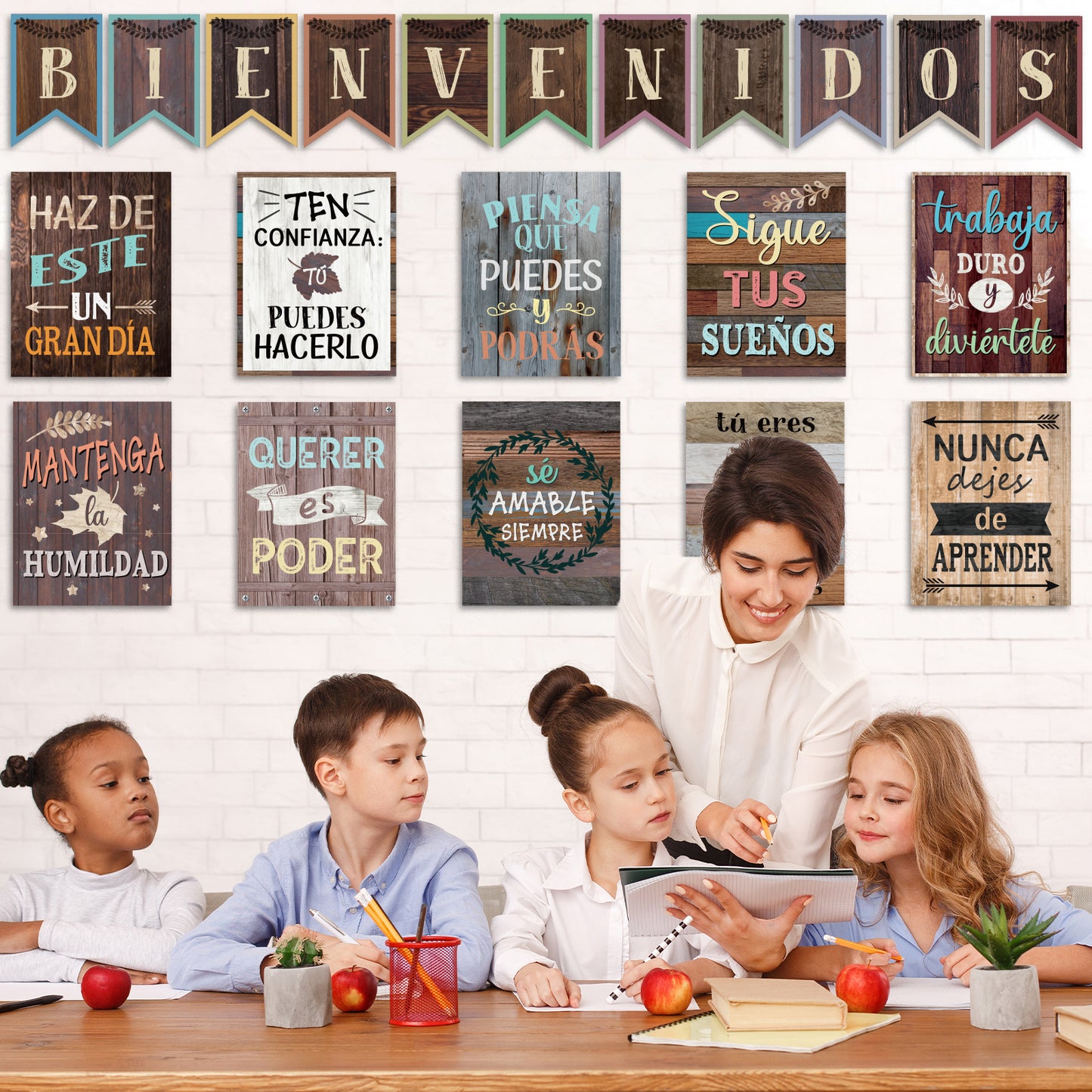21 Pack Spanish Bienvenidos Inspirational Posters Spanish Classroom Decorations - Industrial Chic