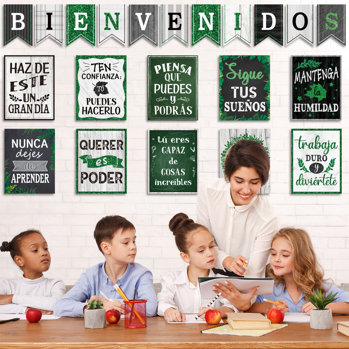 21 Pack Spanish Bienvenidos Inspirational Posters Spanish Classroom Decorations - Farmhouse