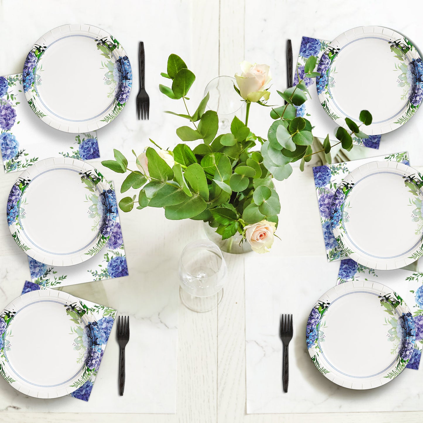Disposable Hydrangea Party Dessert Plates,Set of 48