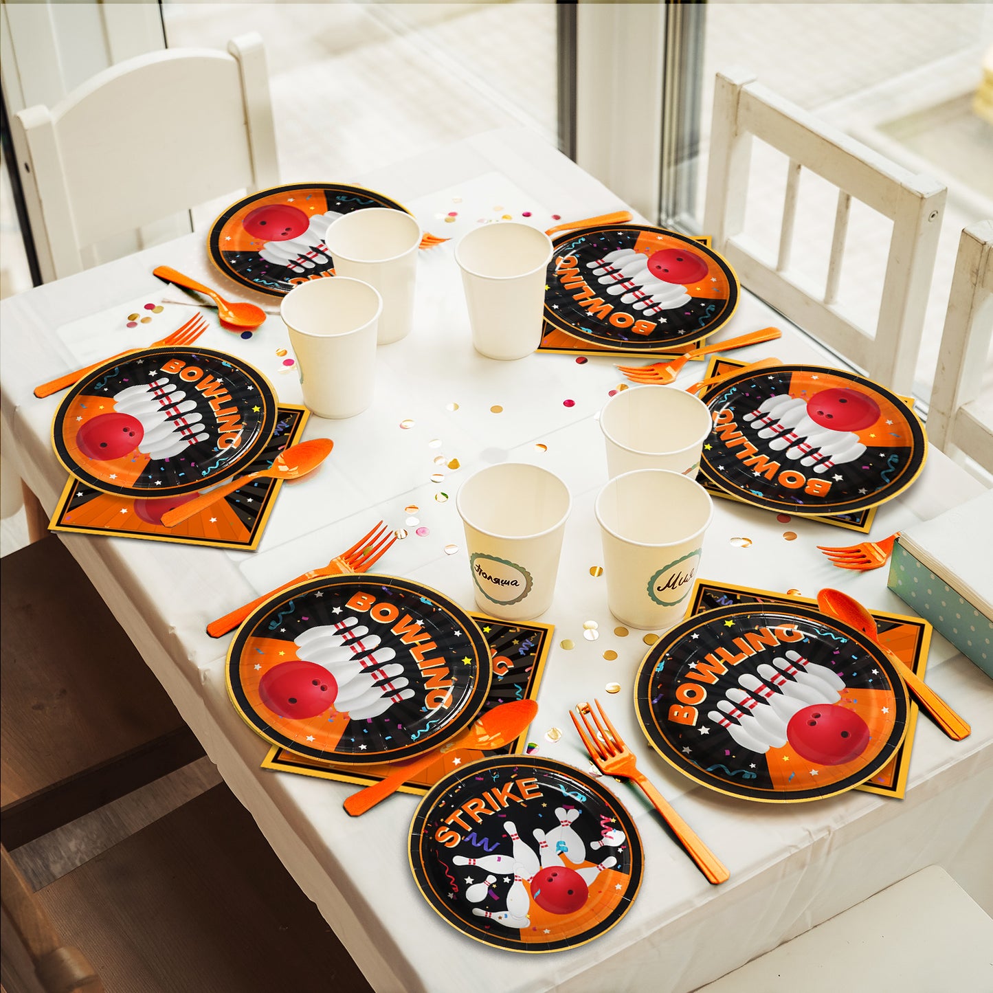 96 Pcs Bowling Party Tableware Set for 24 Guests