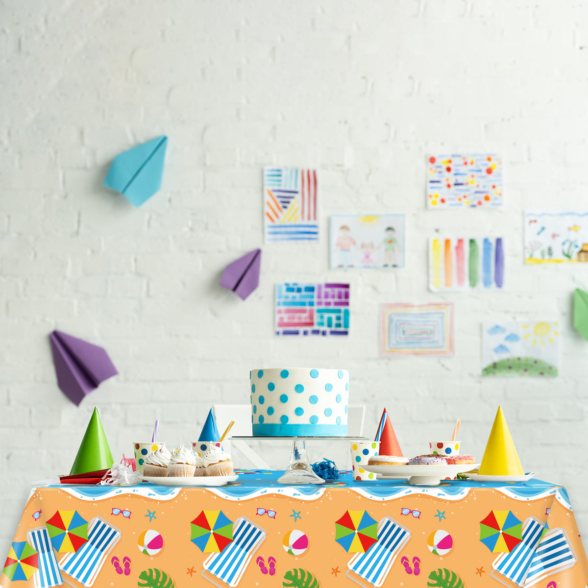 Summer Beach Party Plastic Tablecloth,Set of 3