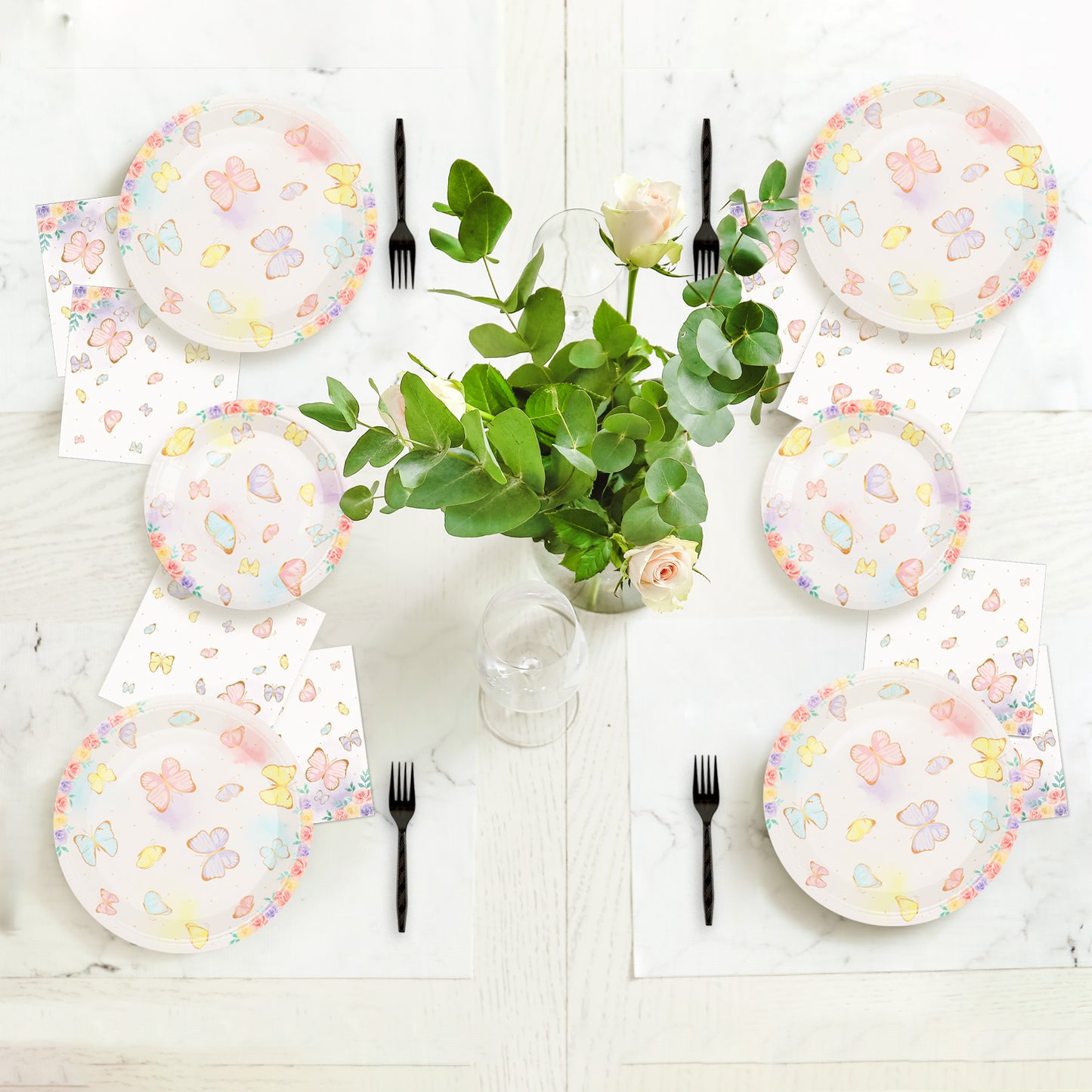 Butterfly Theme Party Supplies,Plates Napkins Forks Set of 96pcs