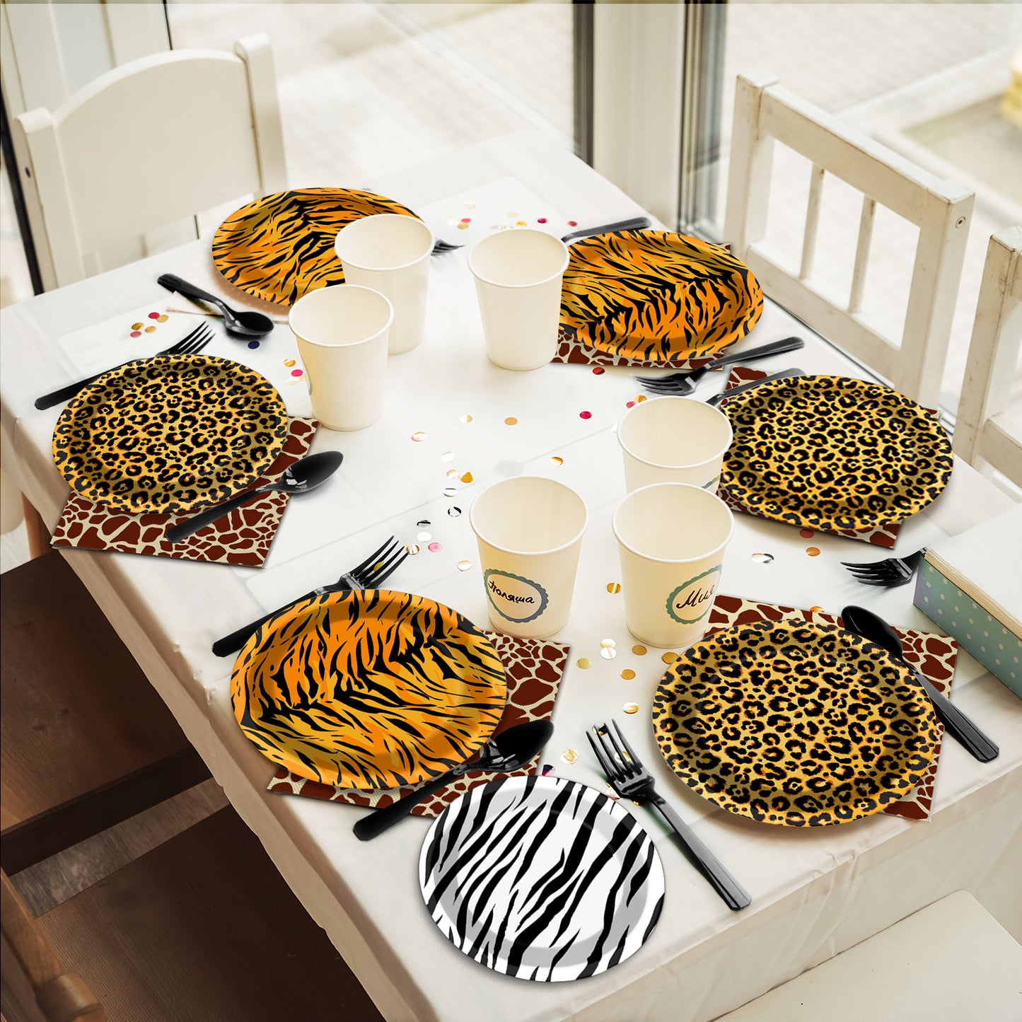 Jungle Theme Party Supplies,Plates Napkins Forks Set of 96pcs