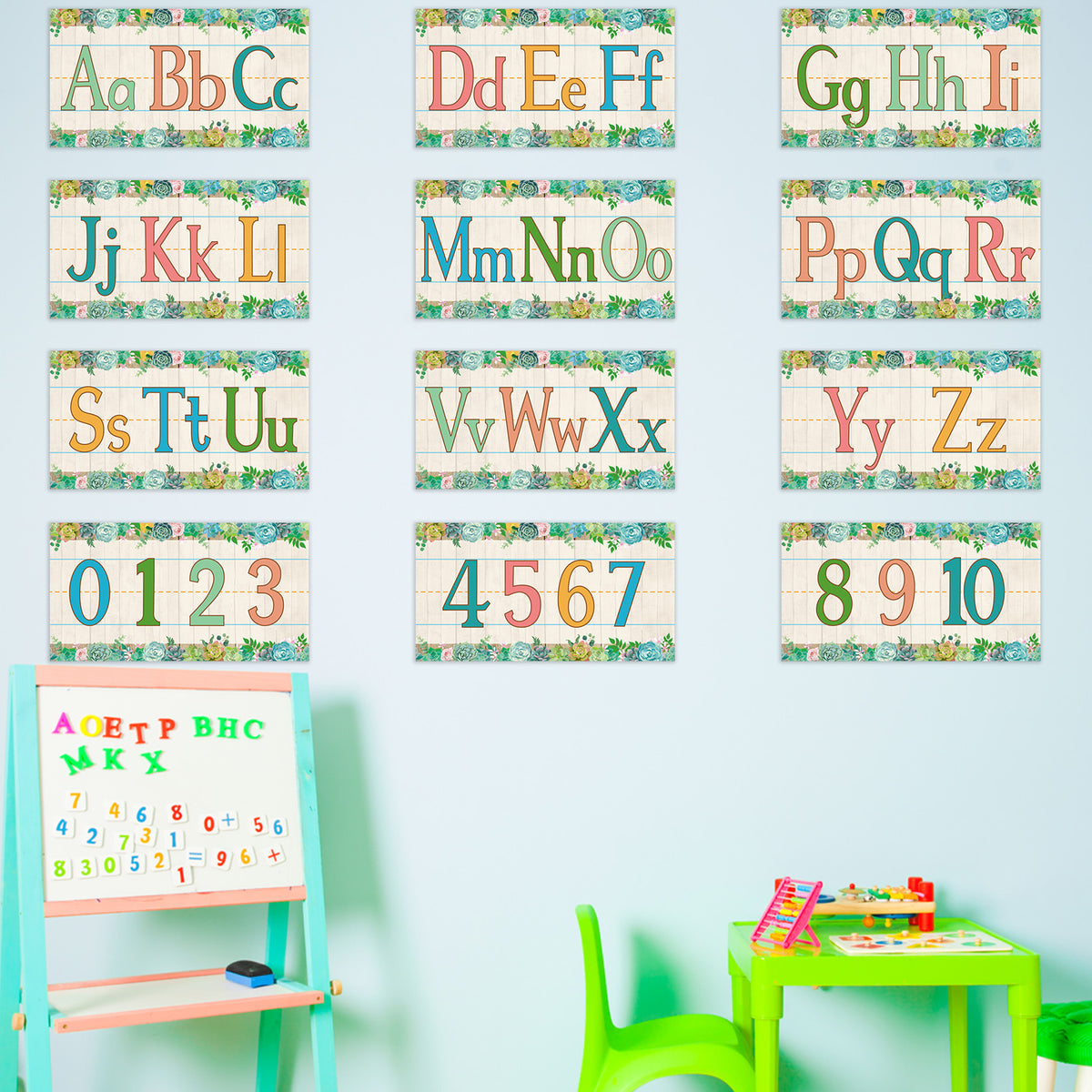 12 Pieces Alphabet Bulletin Board Strips Set Alphabet & Number Border (Succulent)