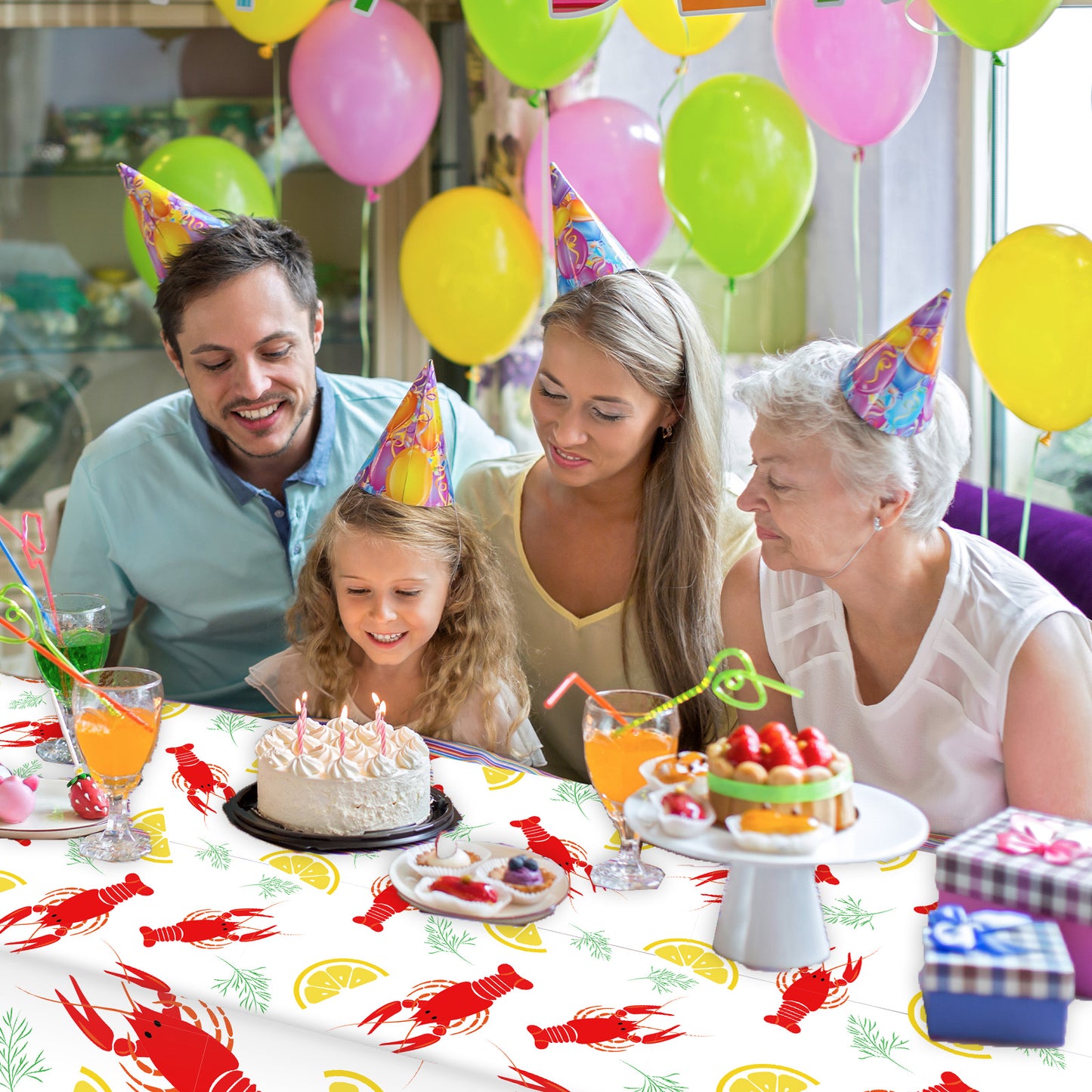 Crawfish Party Plastic Tablecloth,Set of 3