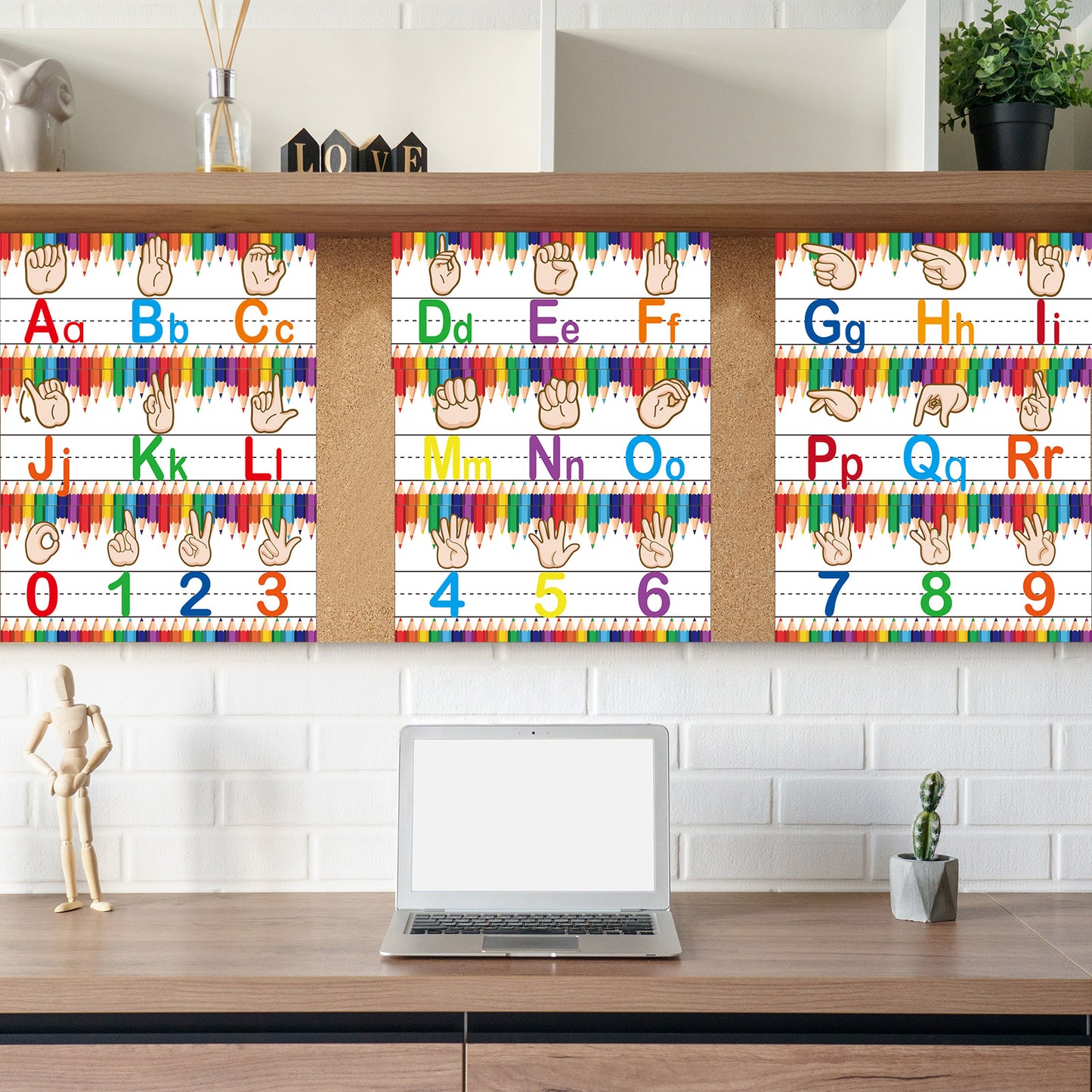 12 Pieces ASL Alphabet and Numbers Bulletin Board Alphabet Strips Set