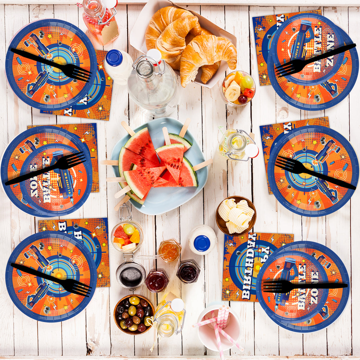 Dart War Theme Party Supplies,Plates Napkins Forks Set of 96pcs