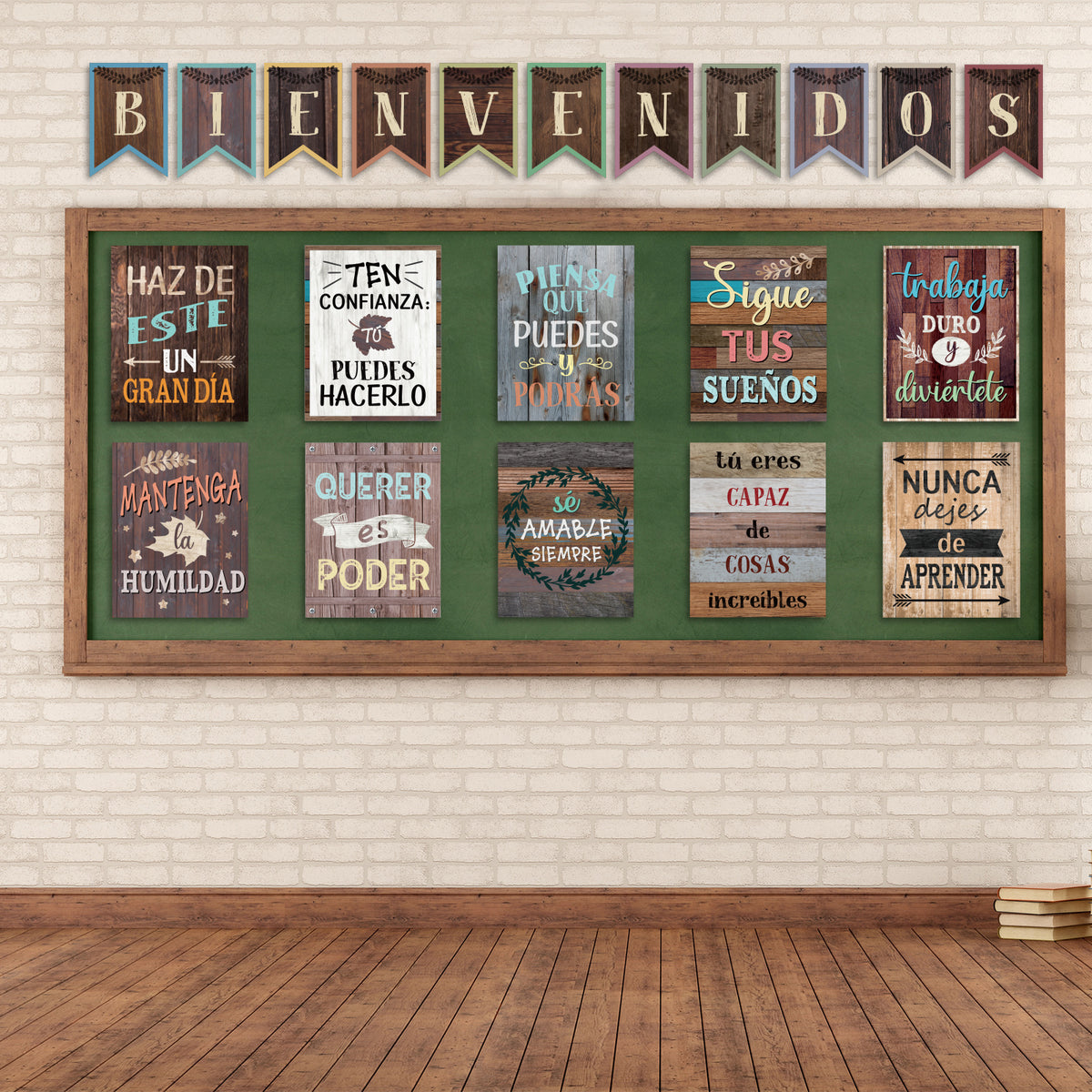 21 Pack Spanish Bienvenidos Inspirational Posters Spanish Classroom Decorations - Industrial Chic