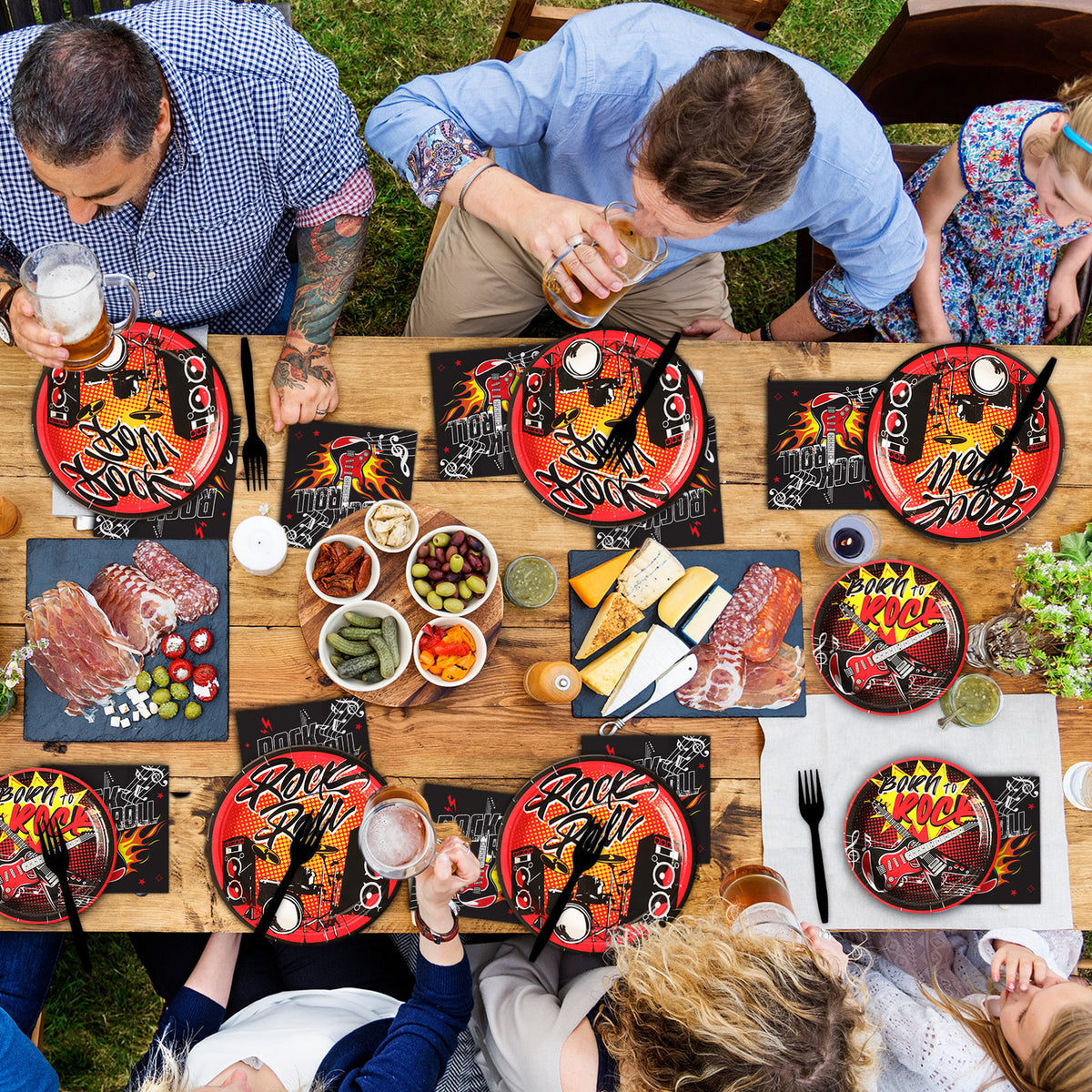 96 Pcs Rock and Roll Party Tableware Set Supplies Fork 24 Guests
