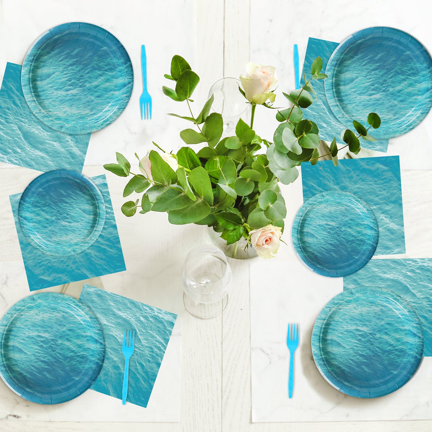 96 Pieces Ocean Sea Party Tableware Set Paper Plates Napkins Forks for 24 Guests
