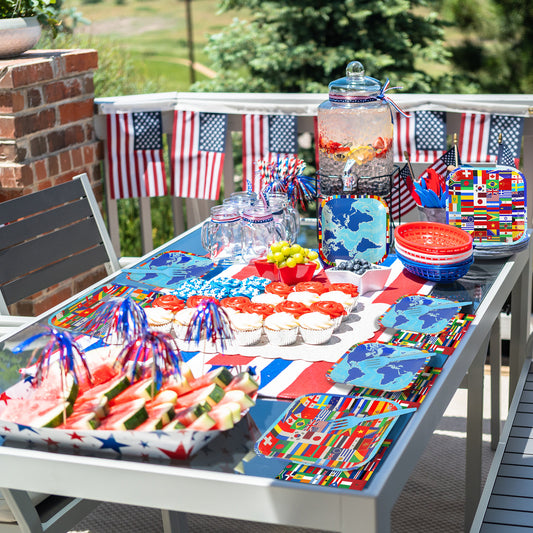 96 Pcs International World Flags Party Supplies Tableware Set for 24 Guests
