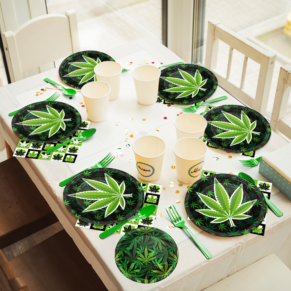 96 Pieces Weed Themed Party Tableware Set Paper Plates Napkins Forks for 24 Guests