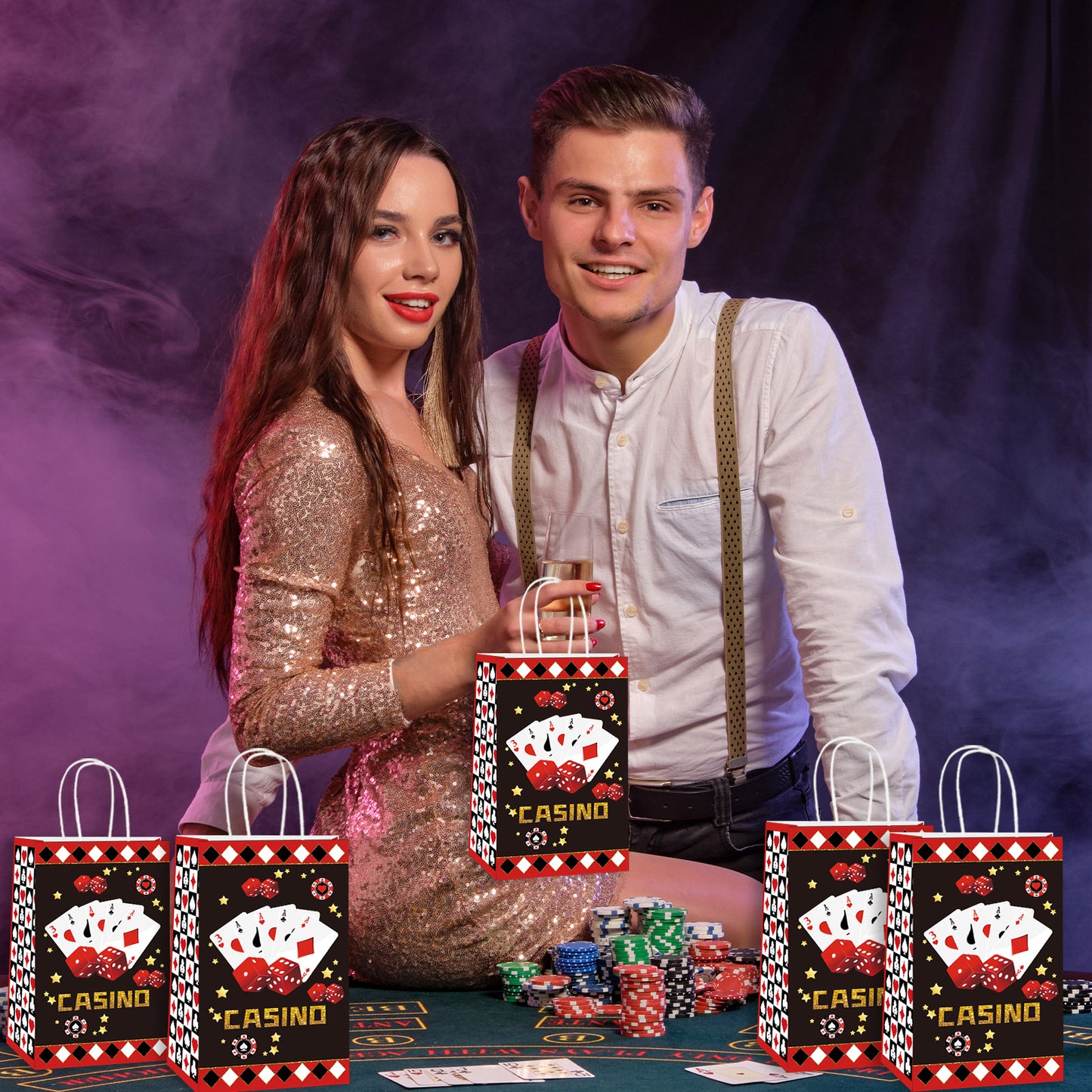 16 Pcs Casino Party Candy Favor Bags Supplies Decorations