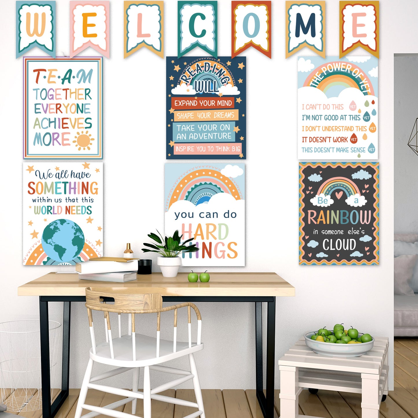 17 Pieces Boho Rainbow Classroom Motivational Posters