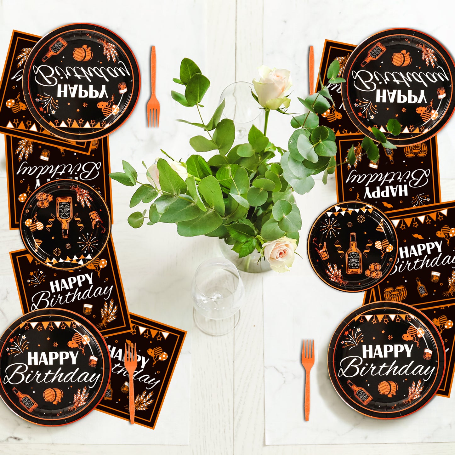 96 Pieces Whiskey Birthday Party Tableware Set Paper Plates Napkins Forks for 24 Guests