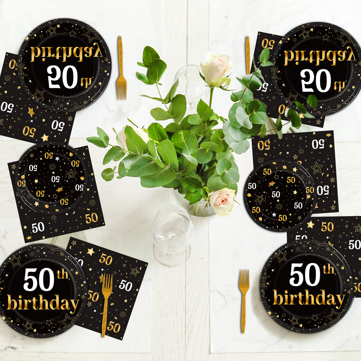50th Birthday Theme Party Supplies,Plates Napkins Forks Set of 96pcs
