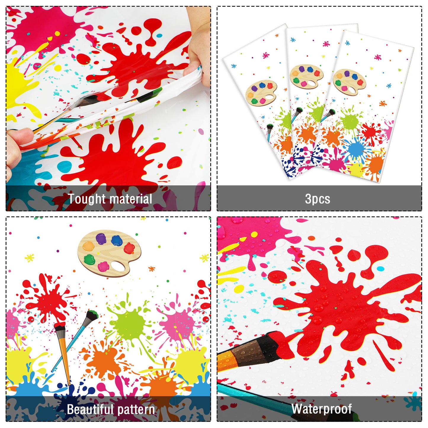3 pcs of Art Party Tablecloth Paint Party Decoration Supplies
