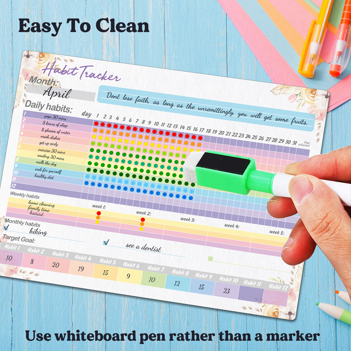 Dry Erase Habit Tracker Calendar Magnetic Refrigerator Organizer