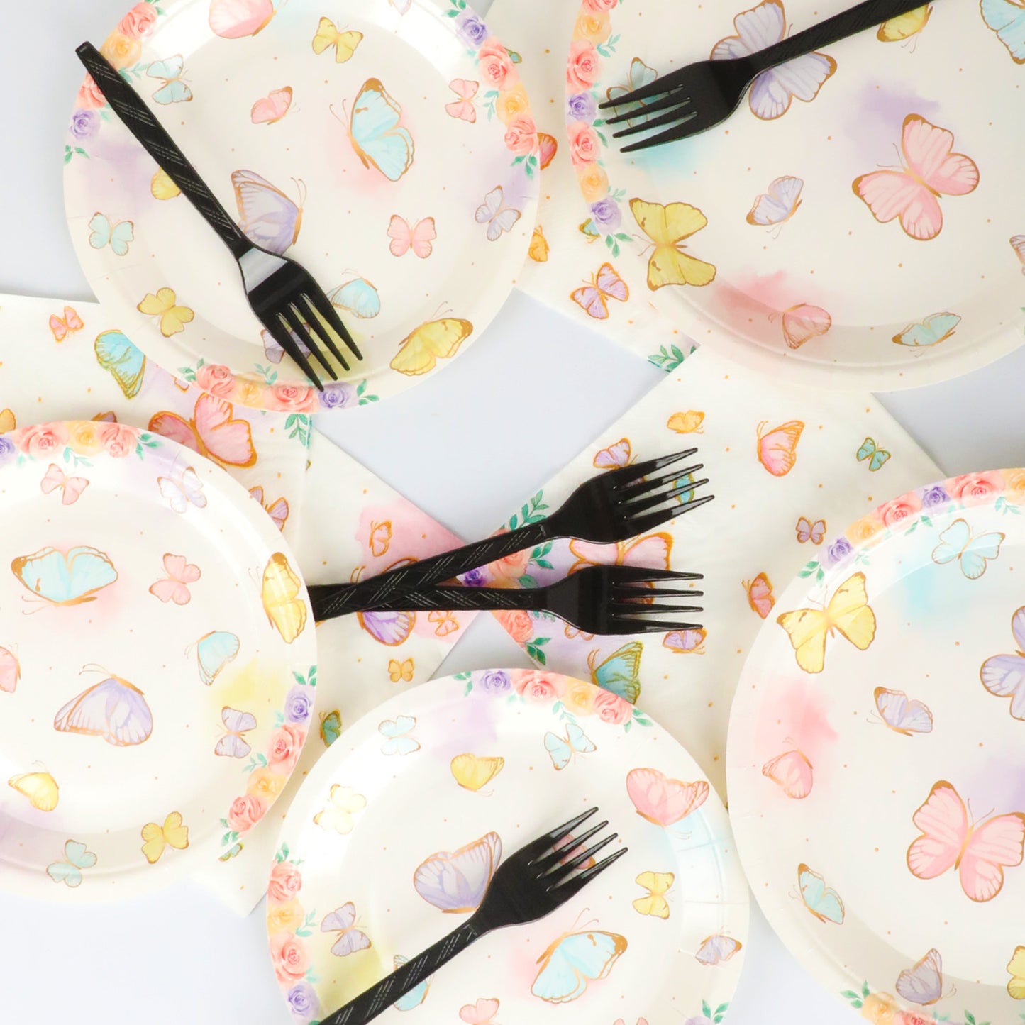Butterfly Theme Party Supplies,Plates Napkins Forks Set of 96pcs