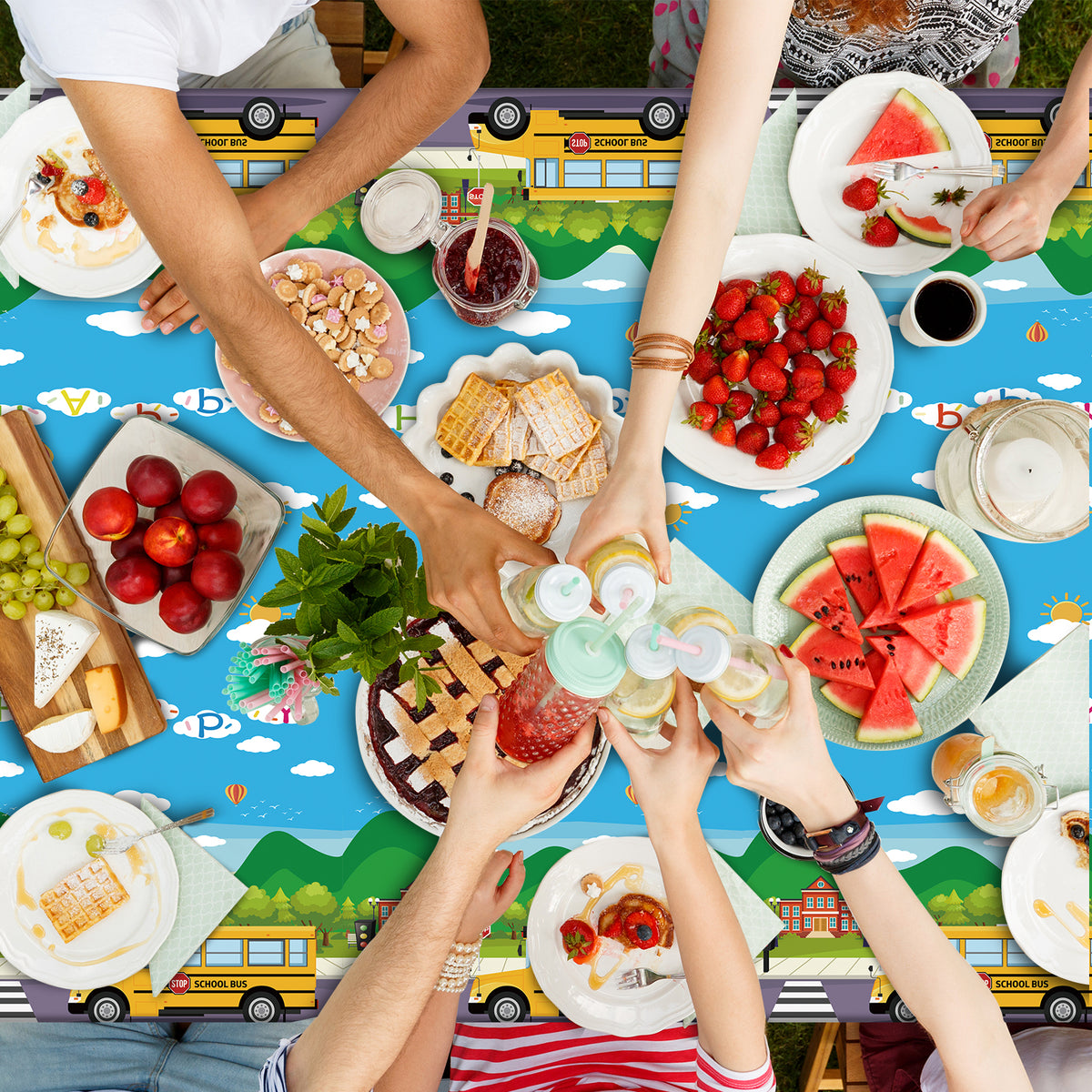 3 Pcs School Bus Tablecloth Back to School Party Tablecover