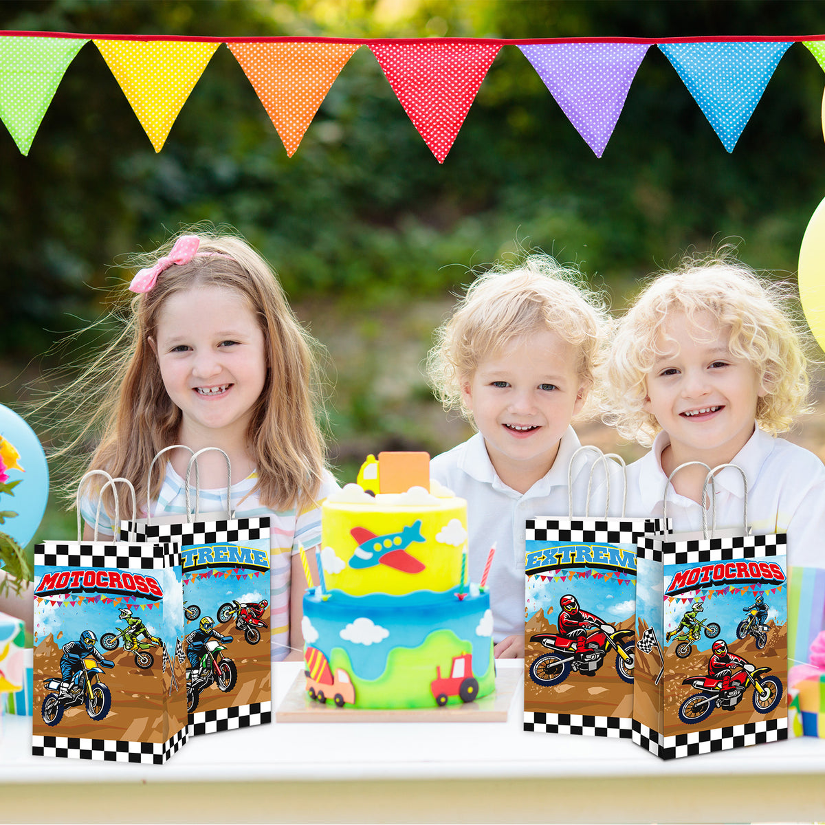 Dirt Bike Party Gift Treat Bags with Handle, 12pieces