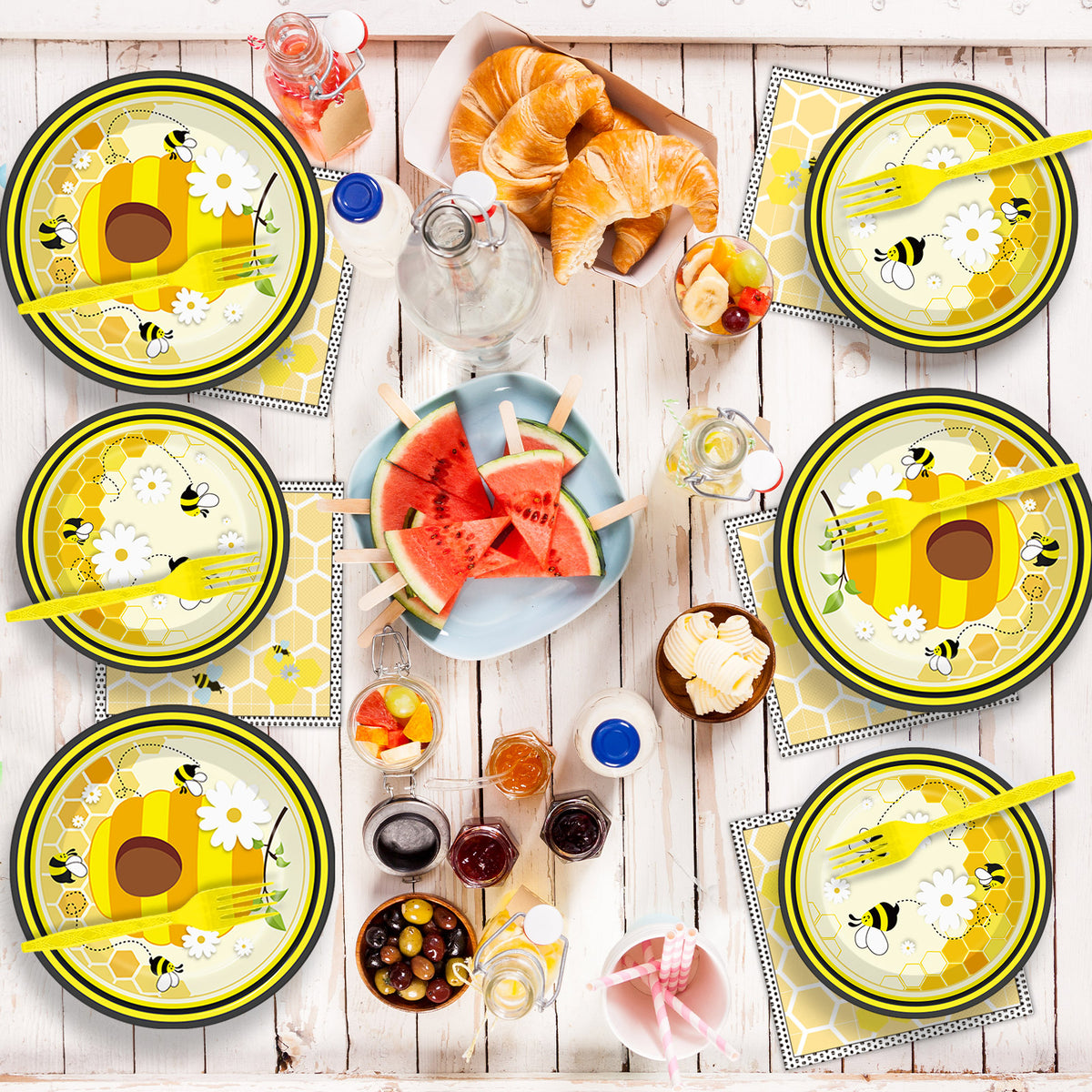 Bee tableware set - baby shower or birthday party supplies