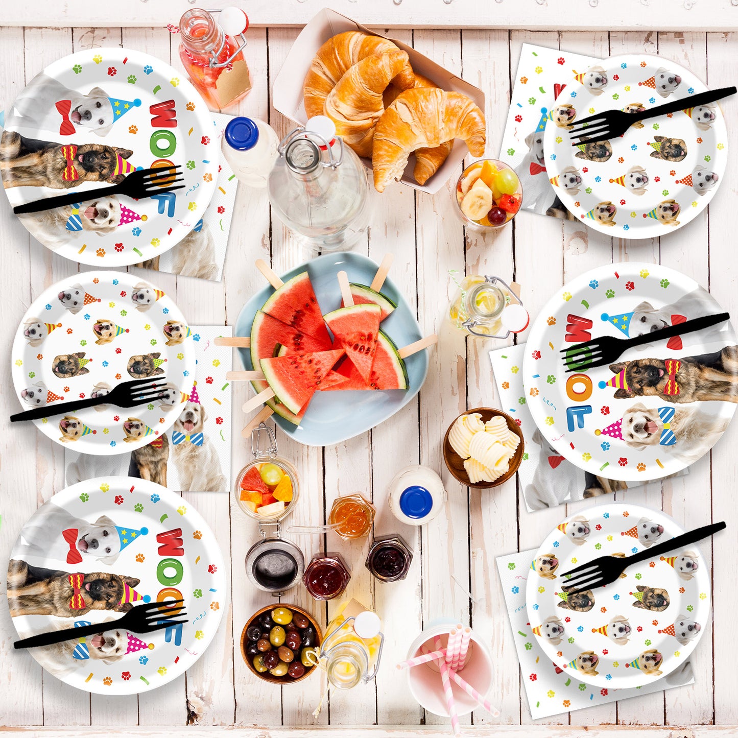 Dog Theme Party Supplies,Plates Napkins Forks Set of 96pcs