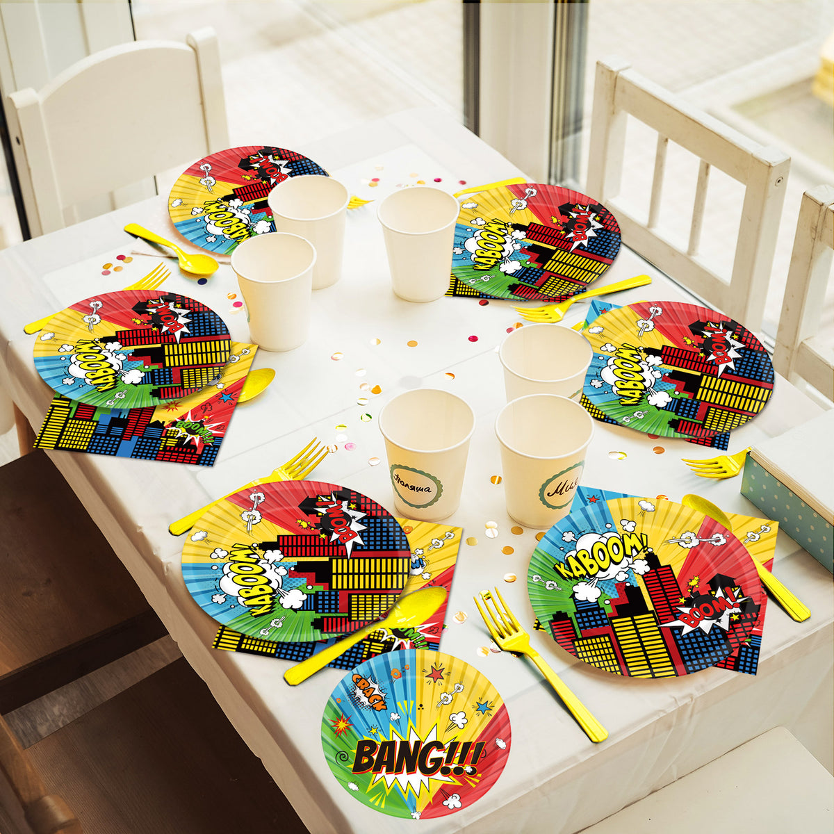 96 Pieces Superhero Party Tableware Set Paper Plates Napkins Forks for 24 Guests
