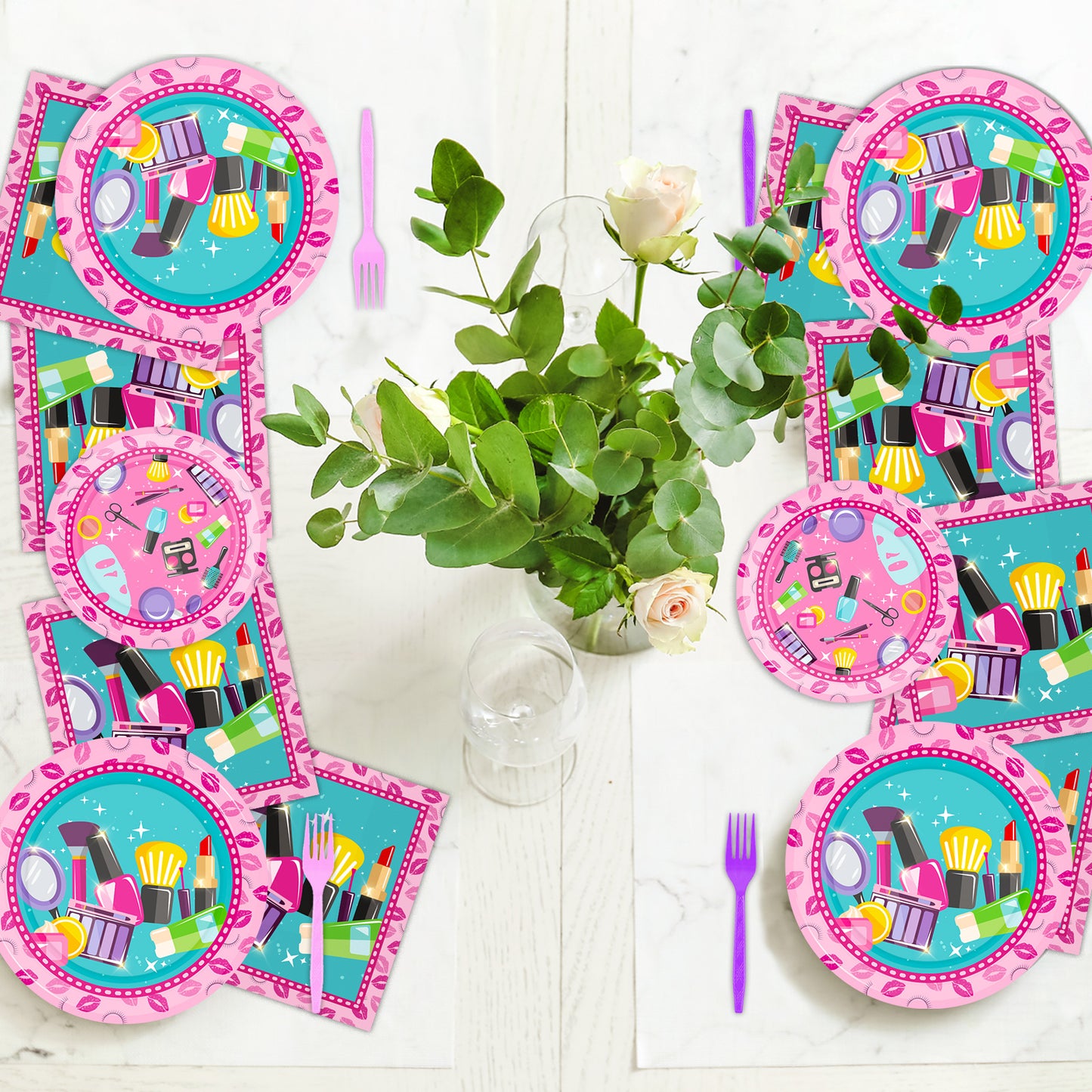 Spa Theme Party Supplies,Plates Napkins Forks Set of 96pcs