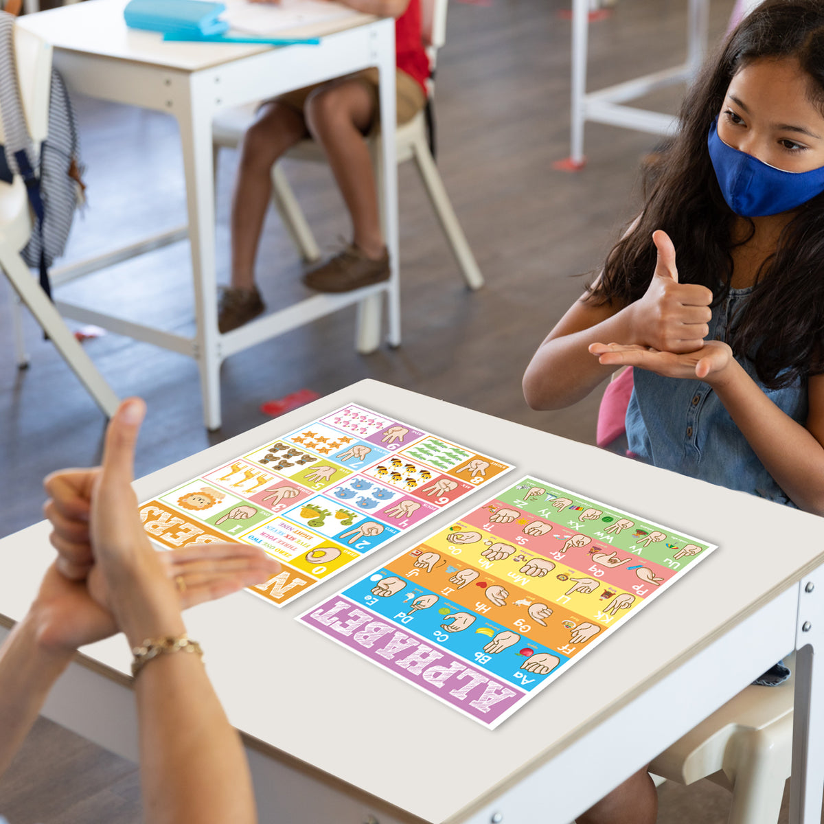 5 Pieces ASL Poster Sign Language Posters for Toddler Kids Students Classroom Decorations