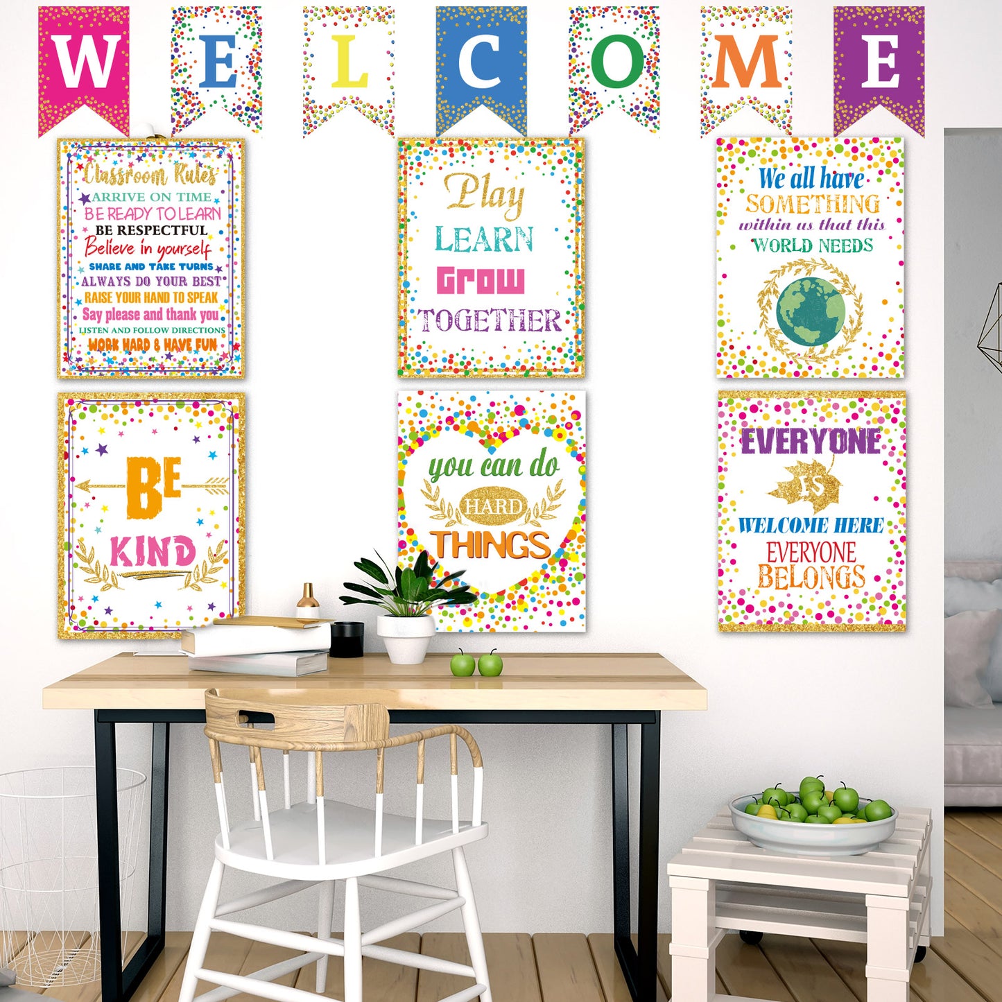 17 Pieces Confetti Classroom Motivational Posters Welcome Decor Signs