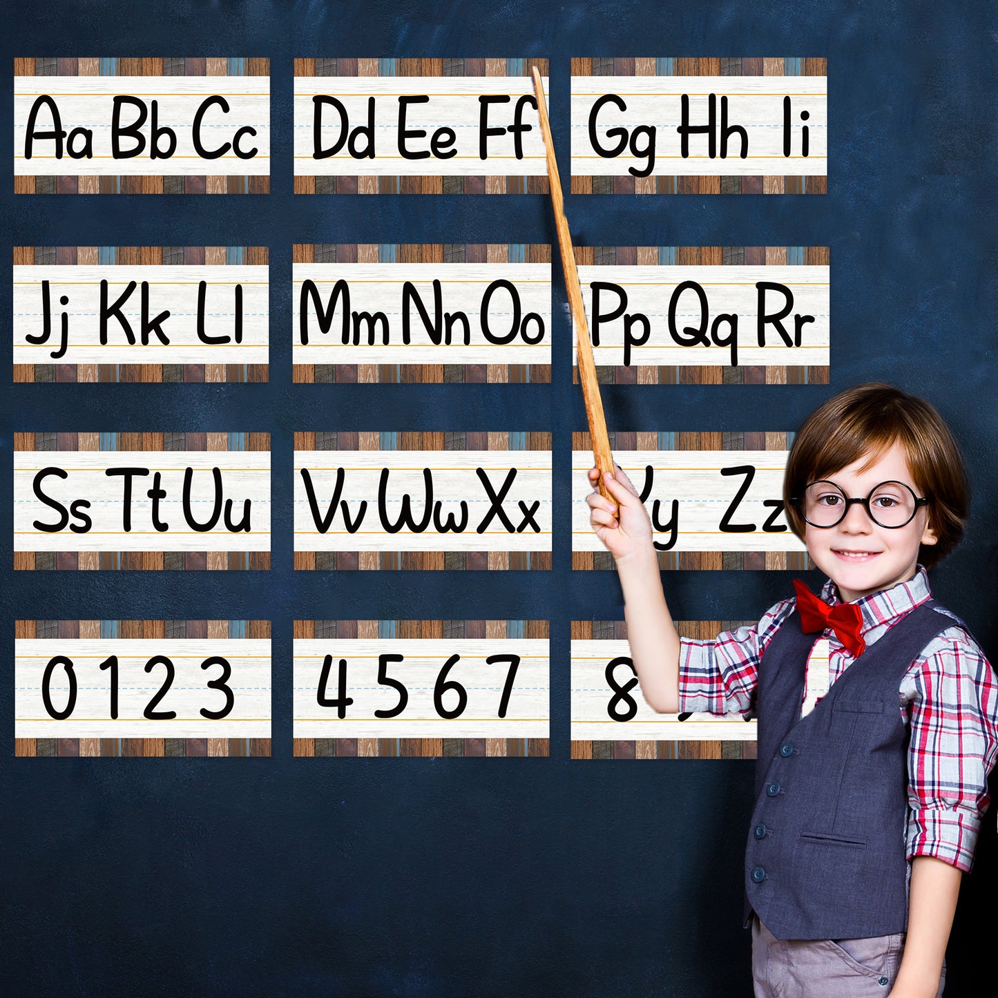 12 Pieces Alphabet Bulletin Board Strips Set Alphabet Line & Number Border Posters(Industrial Chic)