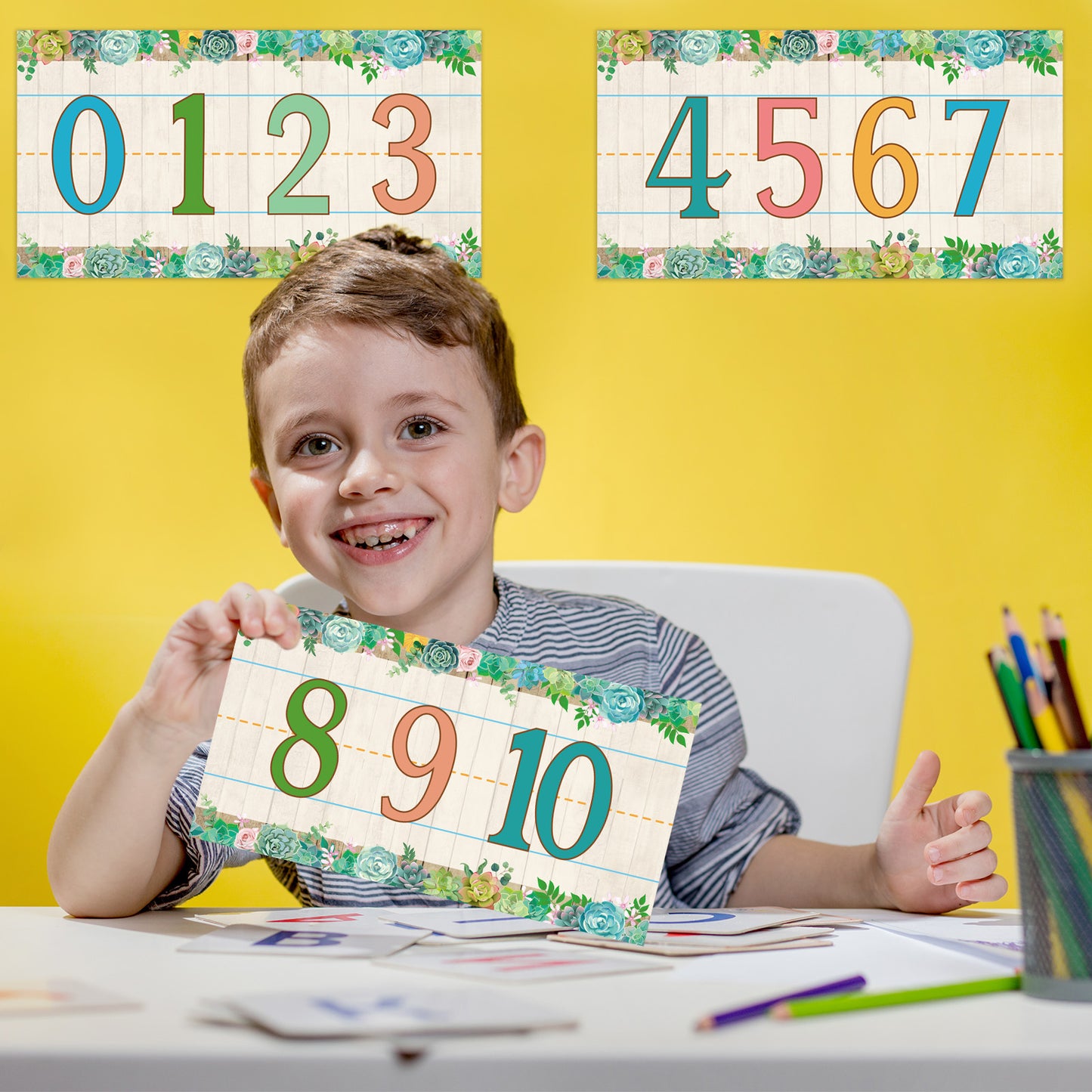 12 Pieces Alphabet Bulletin Board Strips Set Alphabet & Number Border (Succulent)